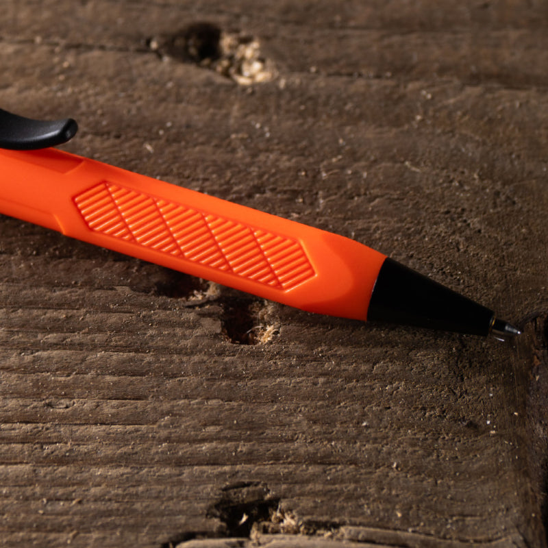 Rite in the Rain Mini Bolt Action Pen - No. OR20 - Safety Blaze Orange - Grip and Nib Close Up