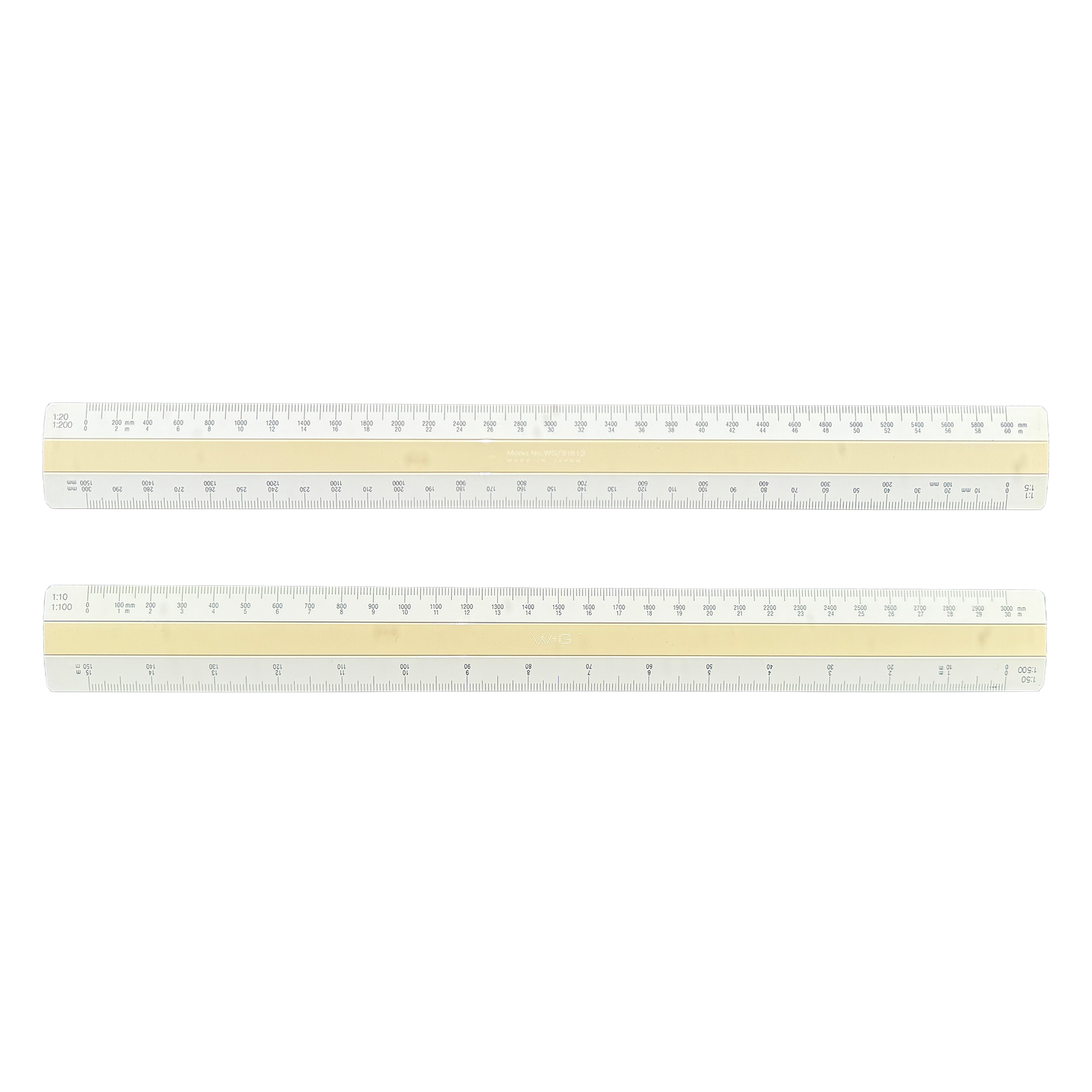 Two white plastic rulers with black measurement markings, shown horizontally on a plain white background.