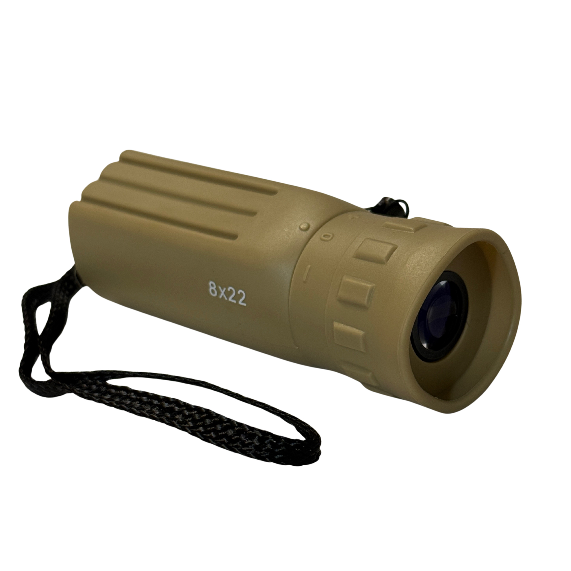 Tan monocular with '8x22' marking on a white background
