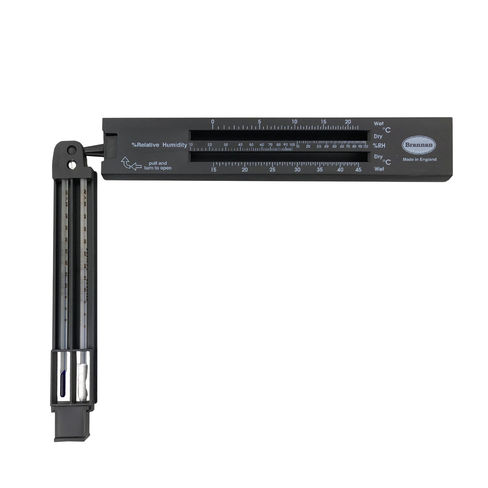 Brannan Sling Psychrometer (Whirling Hygrometer) with relative humidity measurment on the back