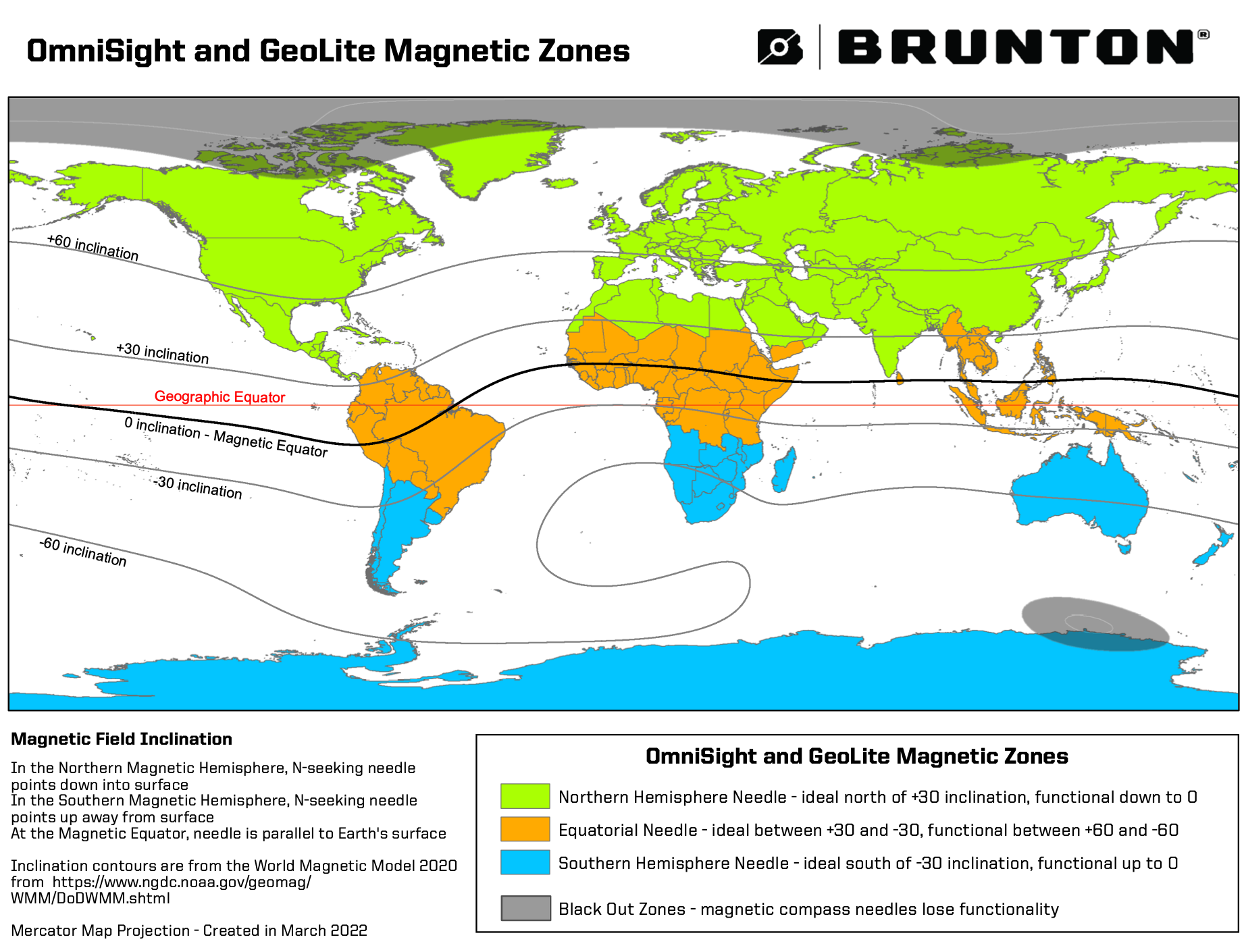 Brunton Geo Lite Baseplate Transit Magnetic Zones Map
