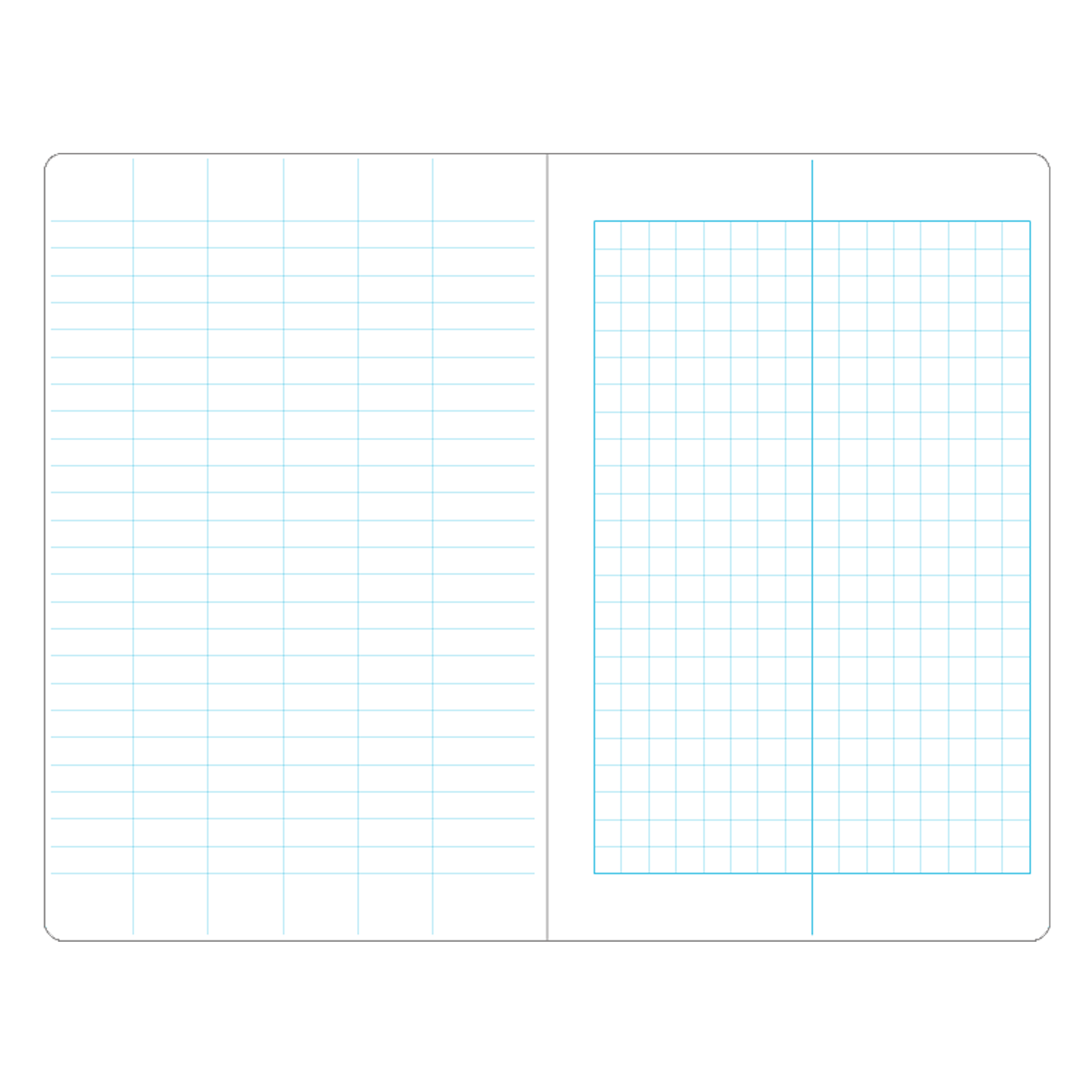 A white grid graph layout with light blue lines shown on a white background.