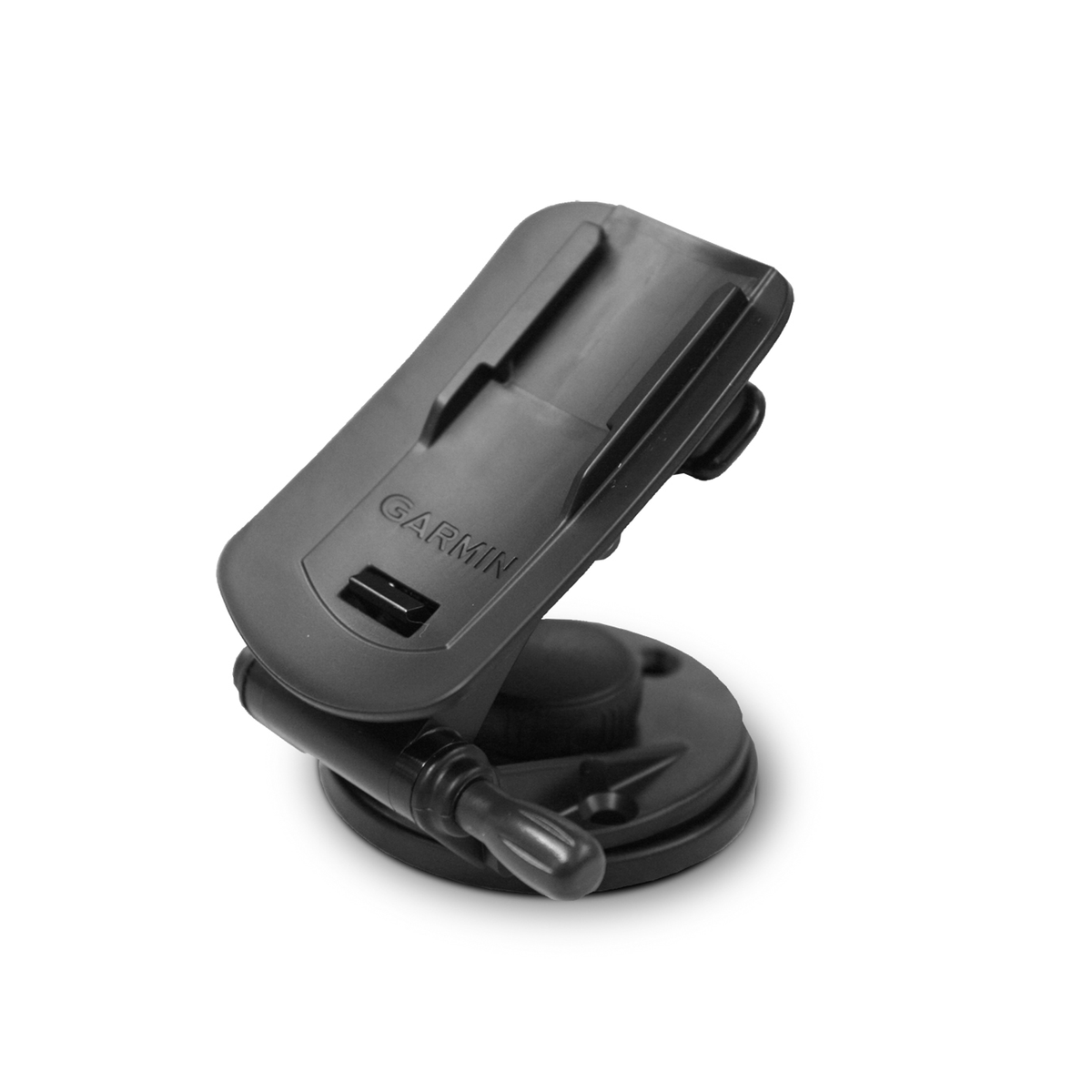 A black Garmin magnetic suction mount with a quick-release clip and a circular suction base