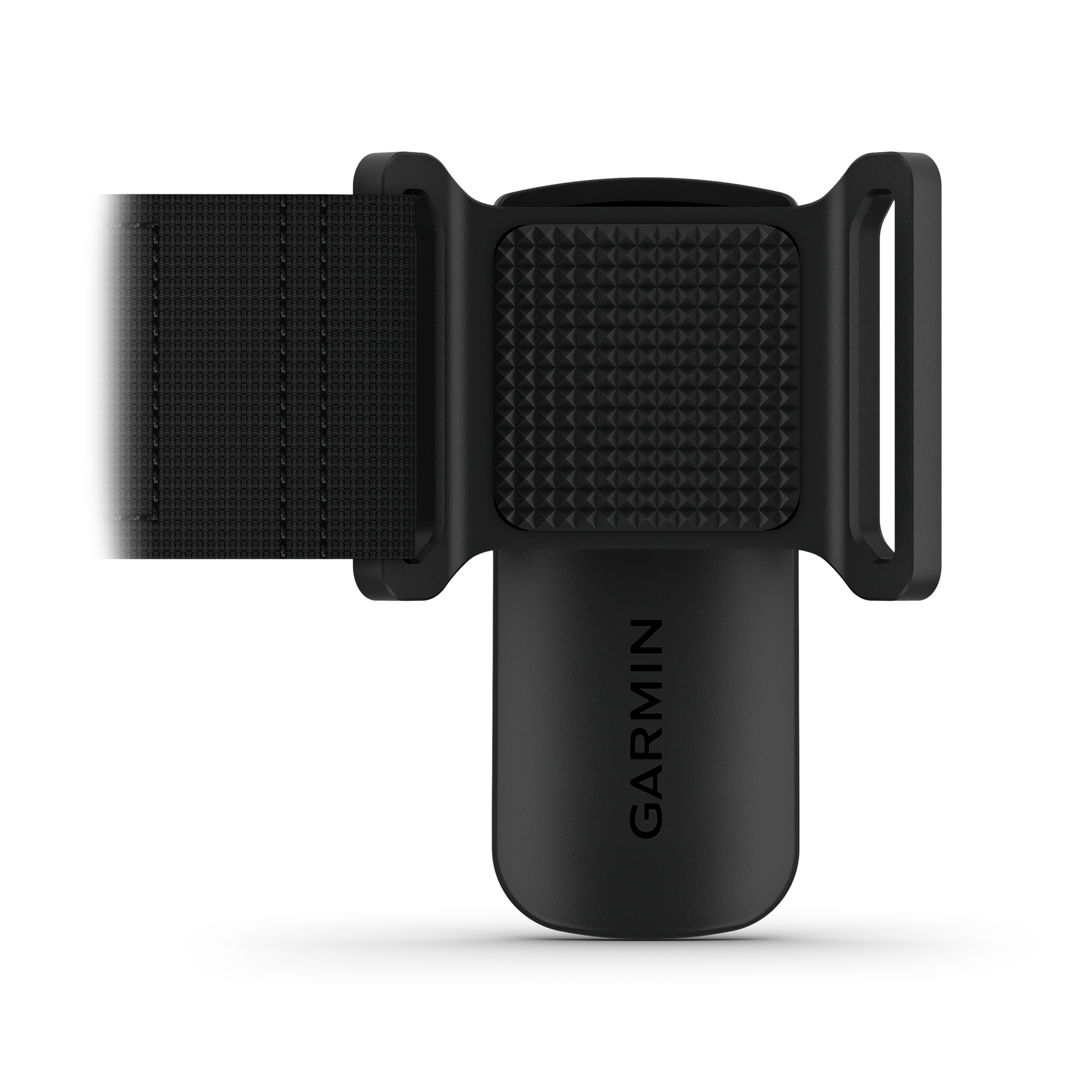 A black Garmin Cart Mount with an elastic strap