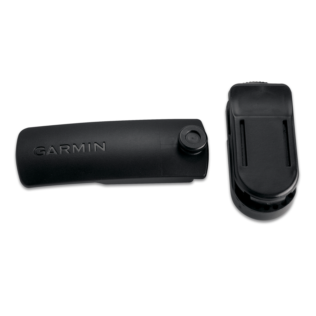 Black Garmin Swivel Belt Clip on a white background