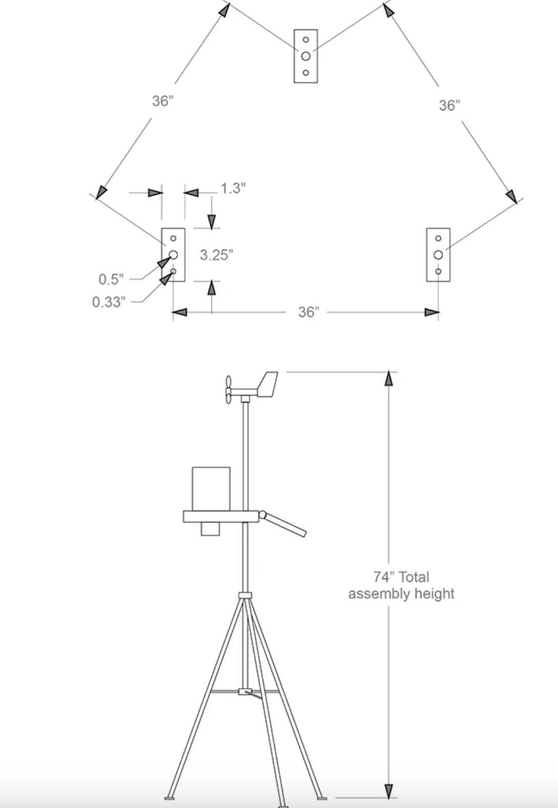 KestrelMet 6000 AG Weather Station Tripod Mount Drawing