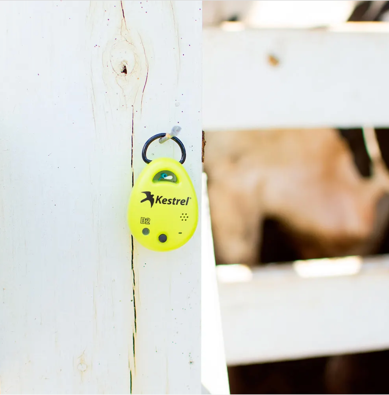 Kestrel Drop D2AG Livestock Heat Stress Monitor on Padock Fence