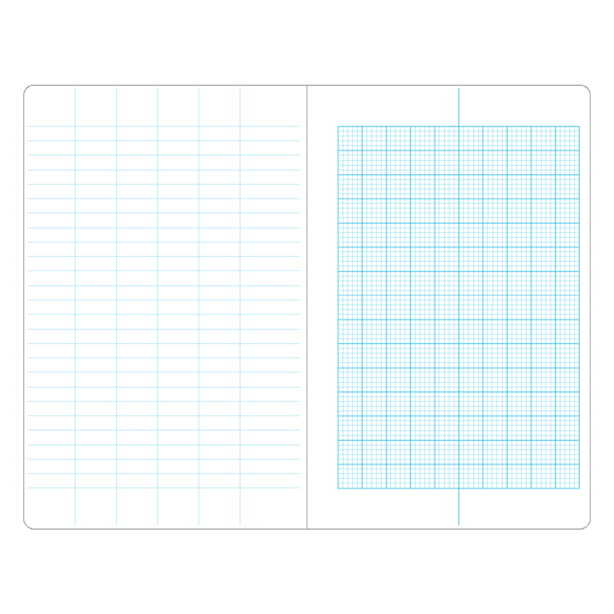 A white grid paper layout set shown open on a white background.