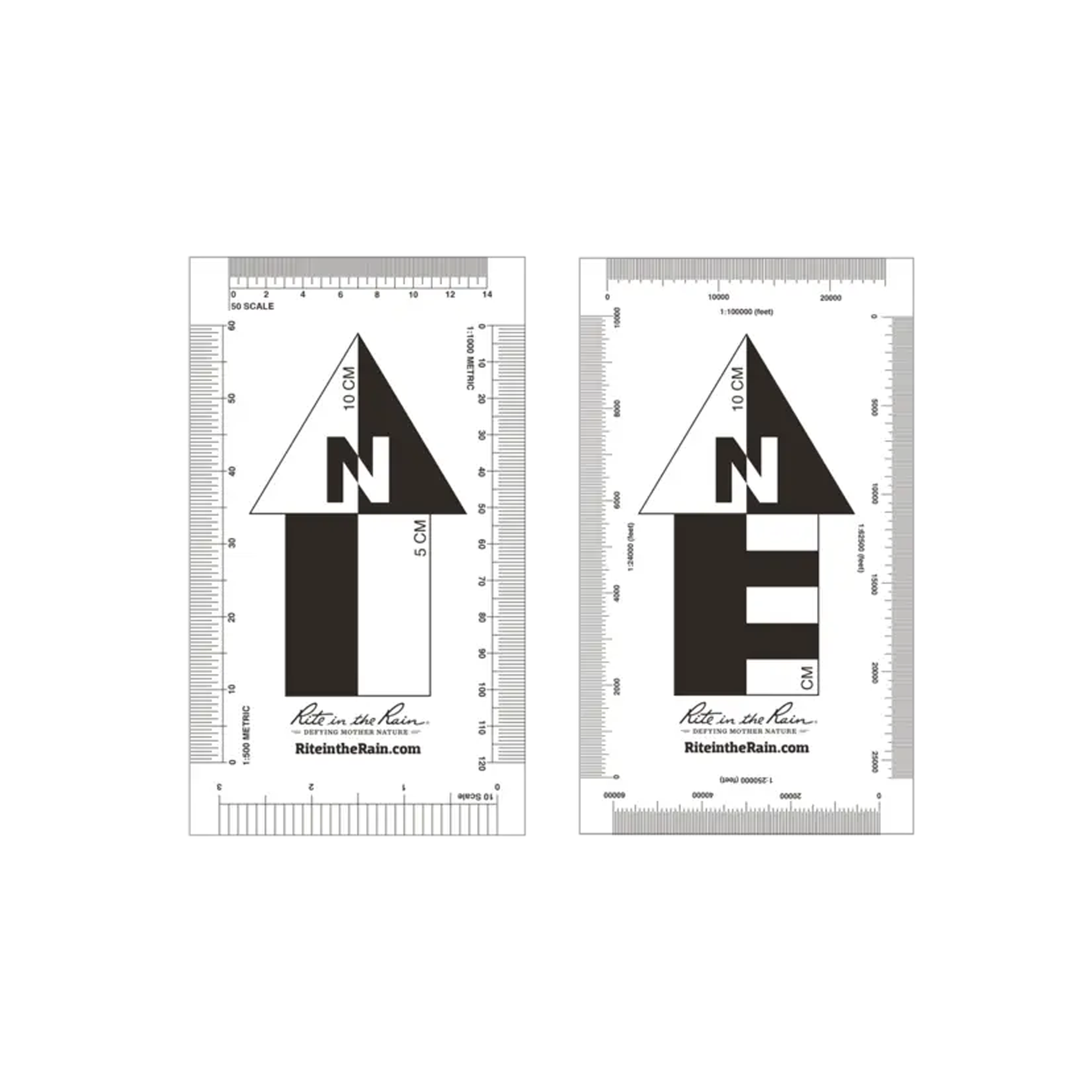 Two white photo scales with black printed markings, shown side by side on a plain white background.