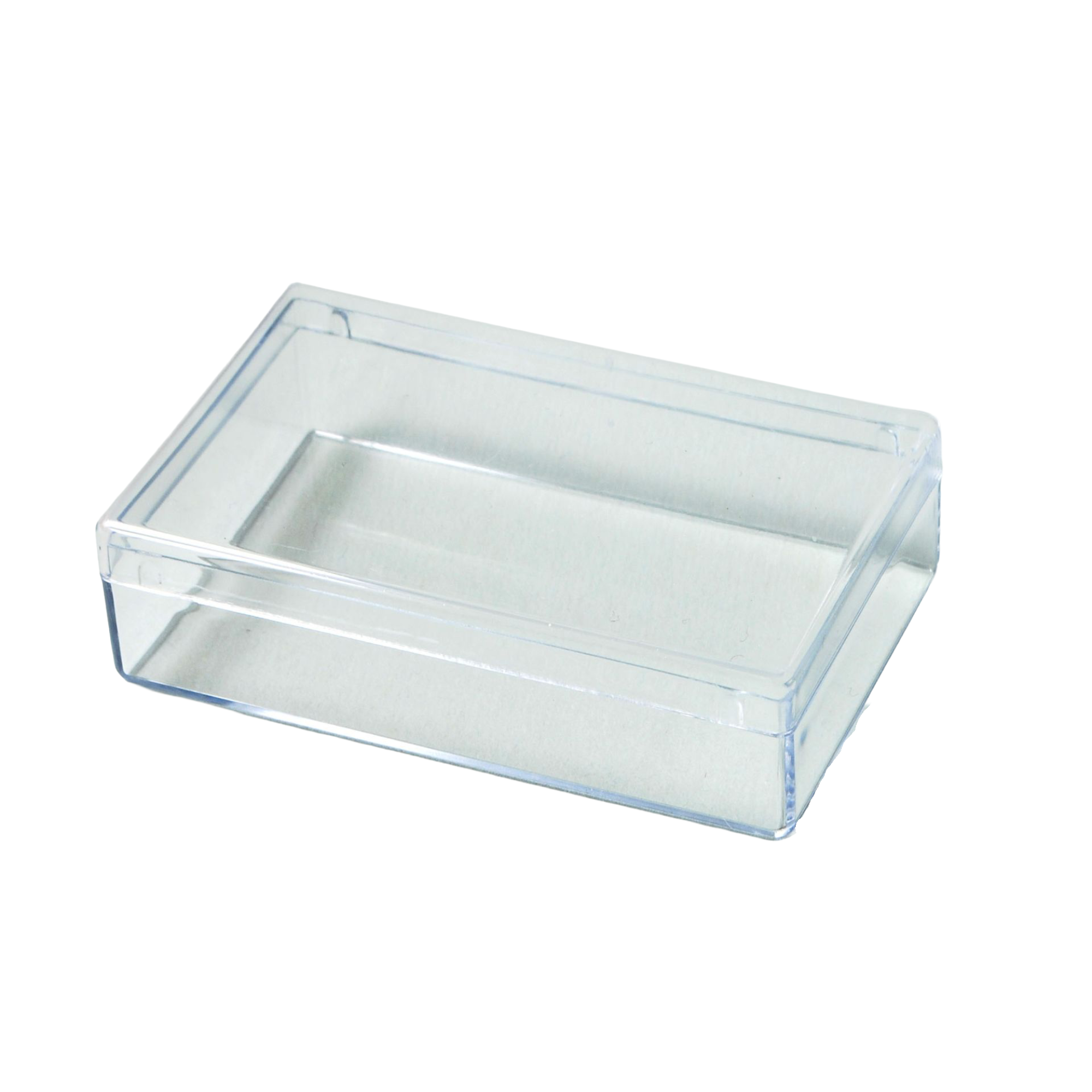 Clear plastic rectangular box on a white background