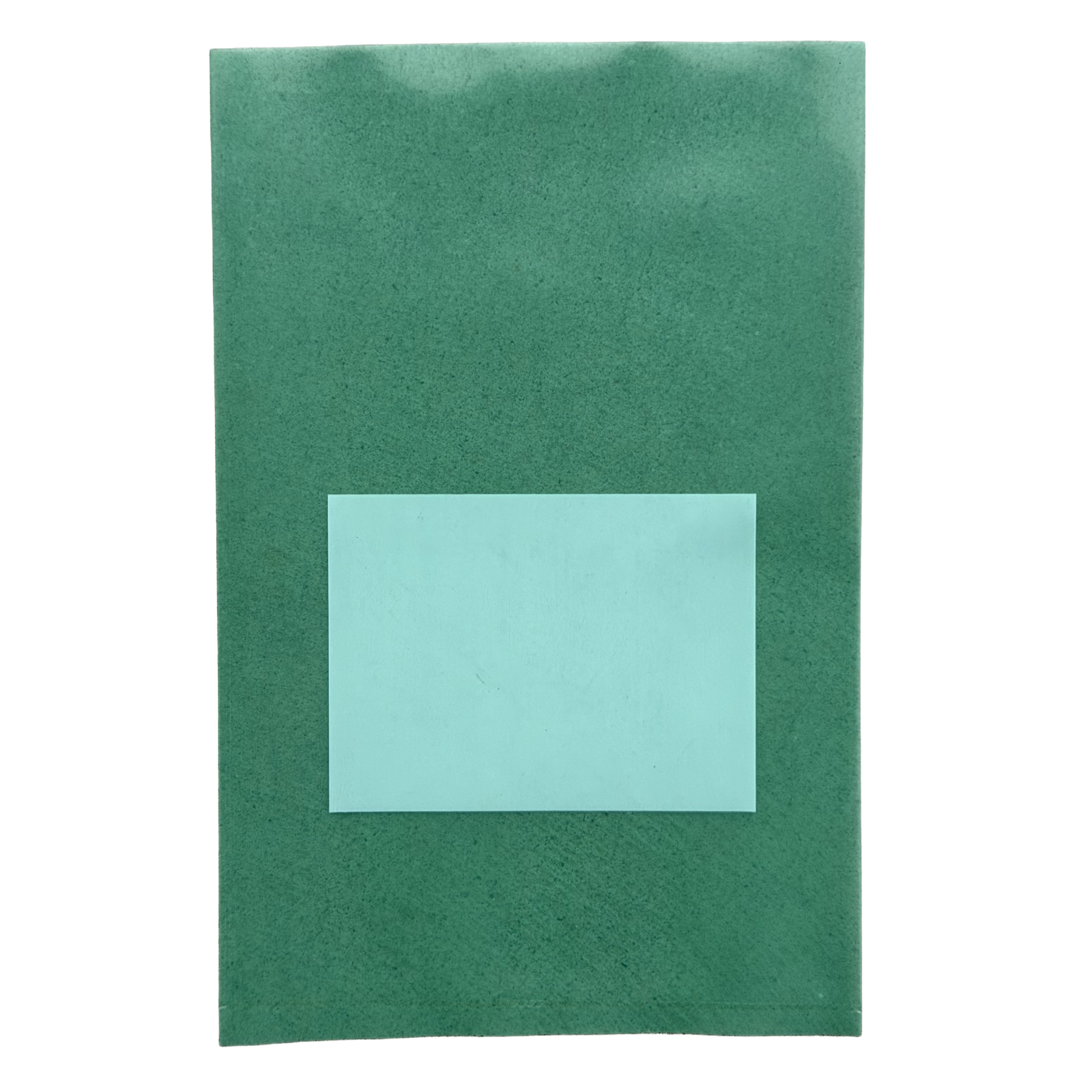 Green bag with a smaller white window on a white background