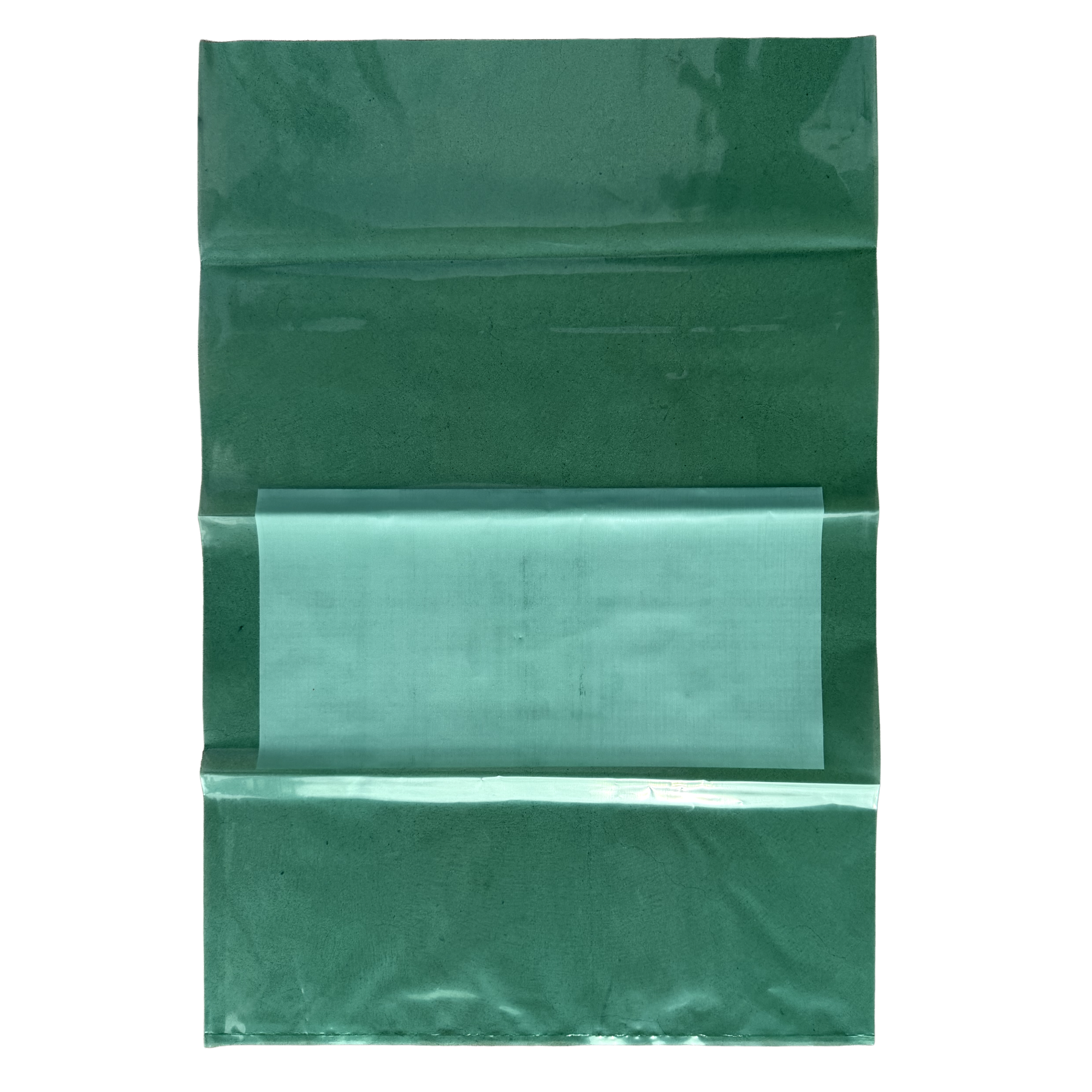 Green plastic bag on a white background