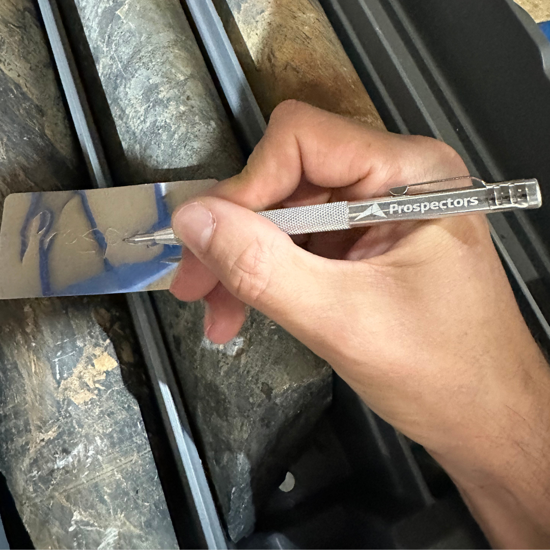 Prospectors Tungsten Carbide Scriber with Magnet - Prospectors Supplies - In Hand at Core Tray