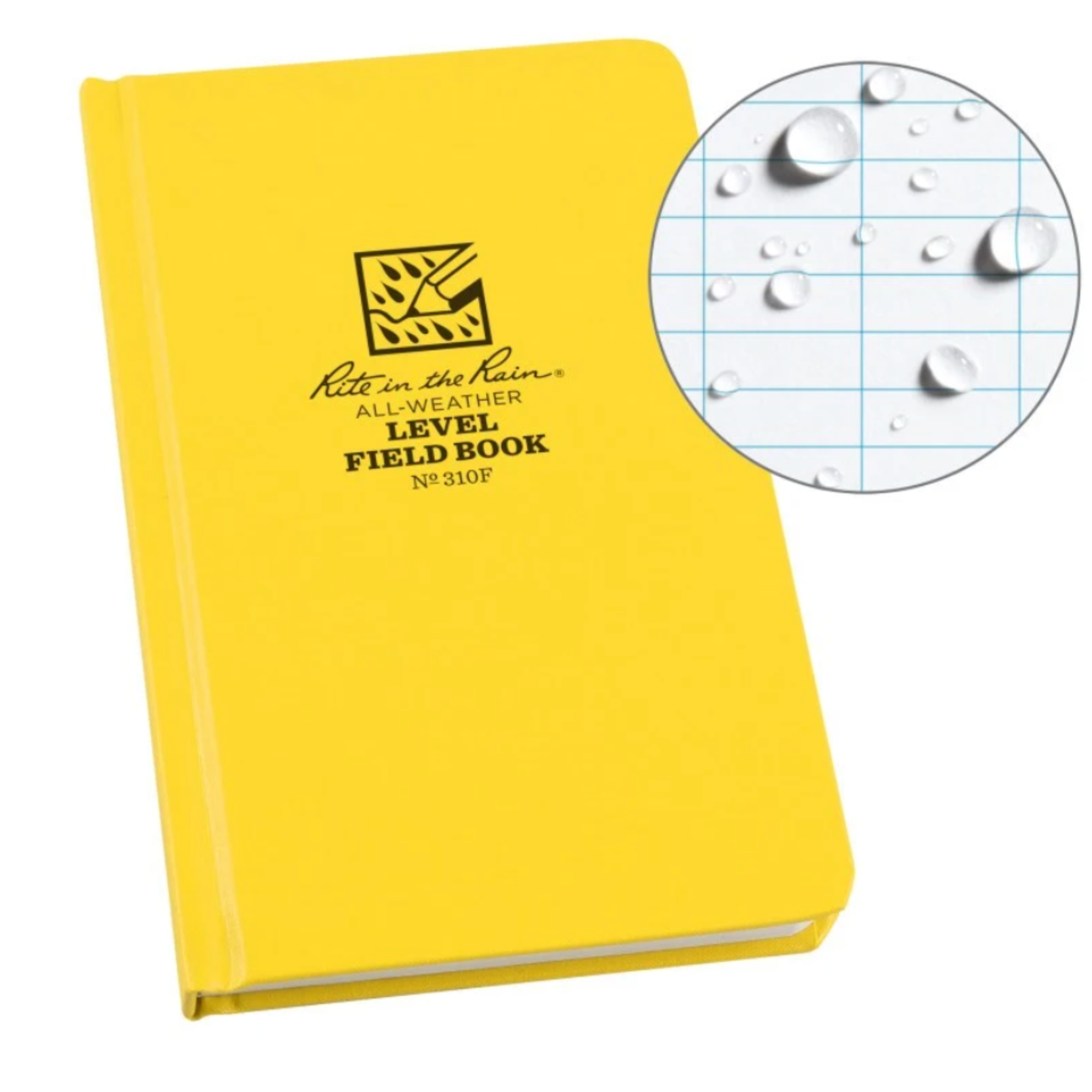 Yellow field book with water droplet on a white background