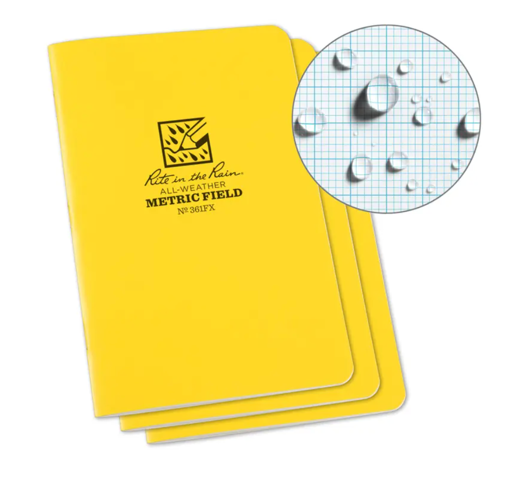 Rito en la lluvia 361FX, rito de campo métrico todo el tiempo en el cuaderno de trampolín de lluvia, 117 mm x 177 mm, paquete de 3 libros