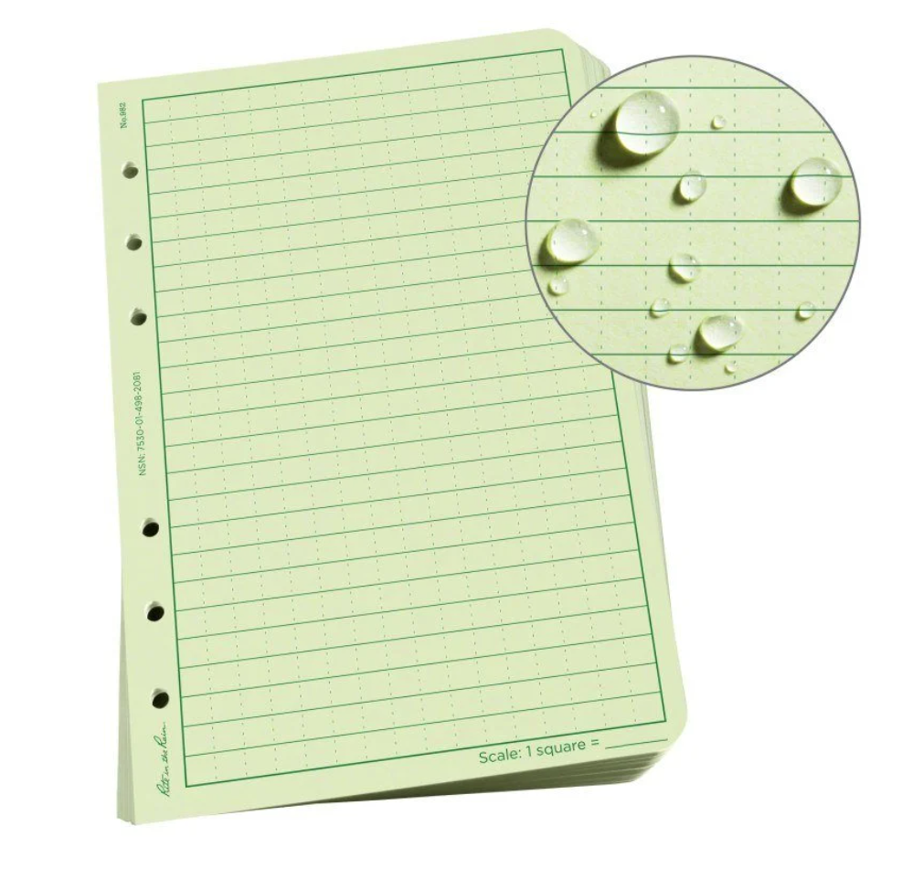 Rite in the Rain 982, All-Weather Green Universal Loose Leaf Sheets, 117mm x 177mm