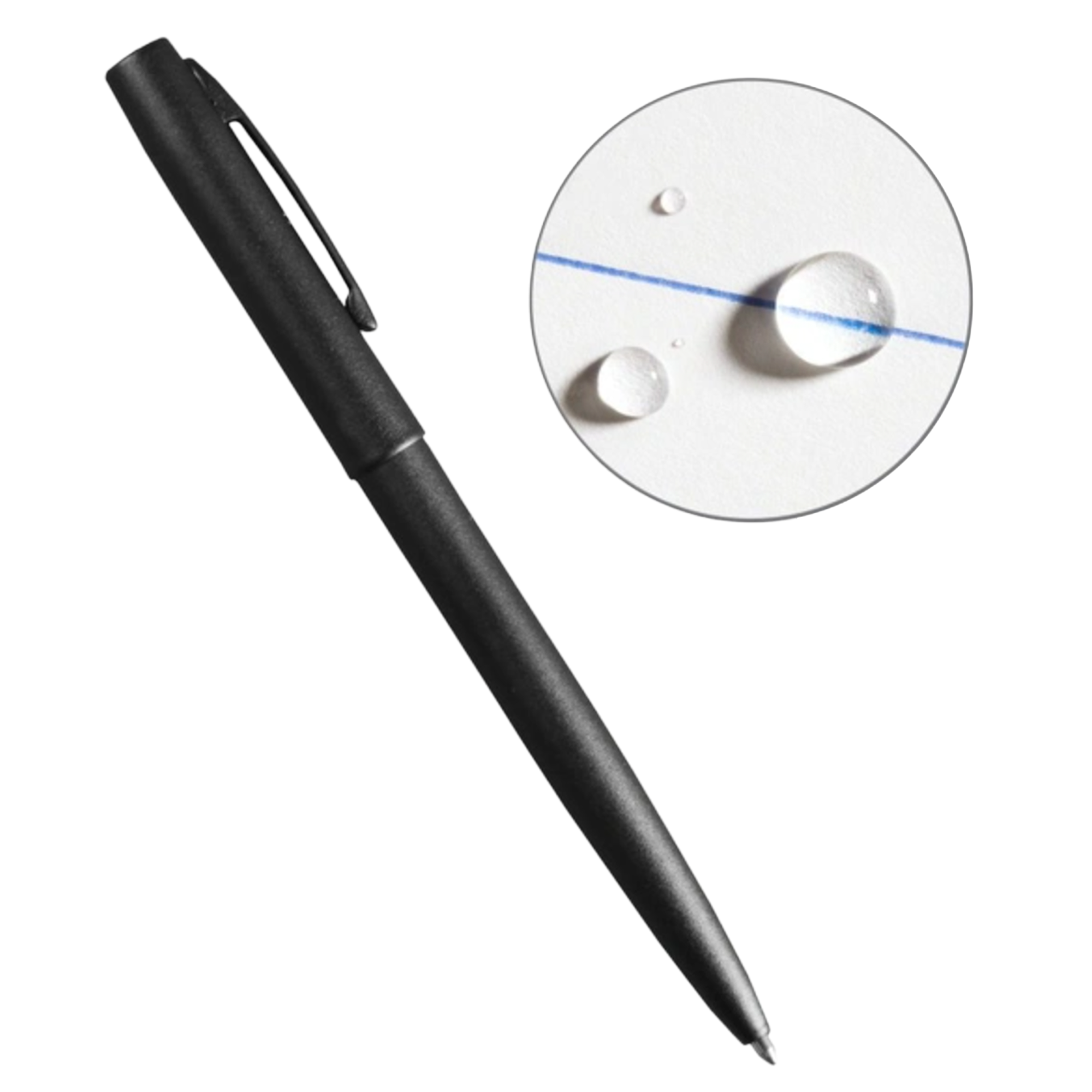 Black pen on a white background