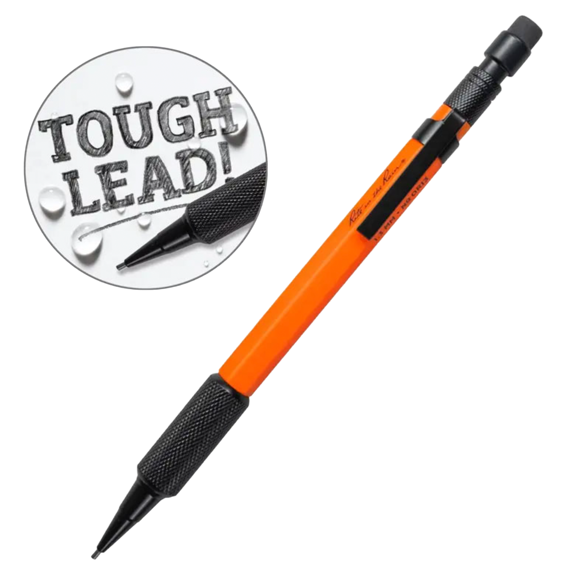 Orange mechanical pencil on a white background