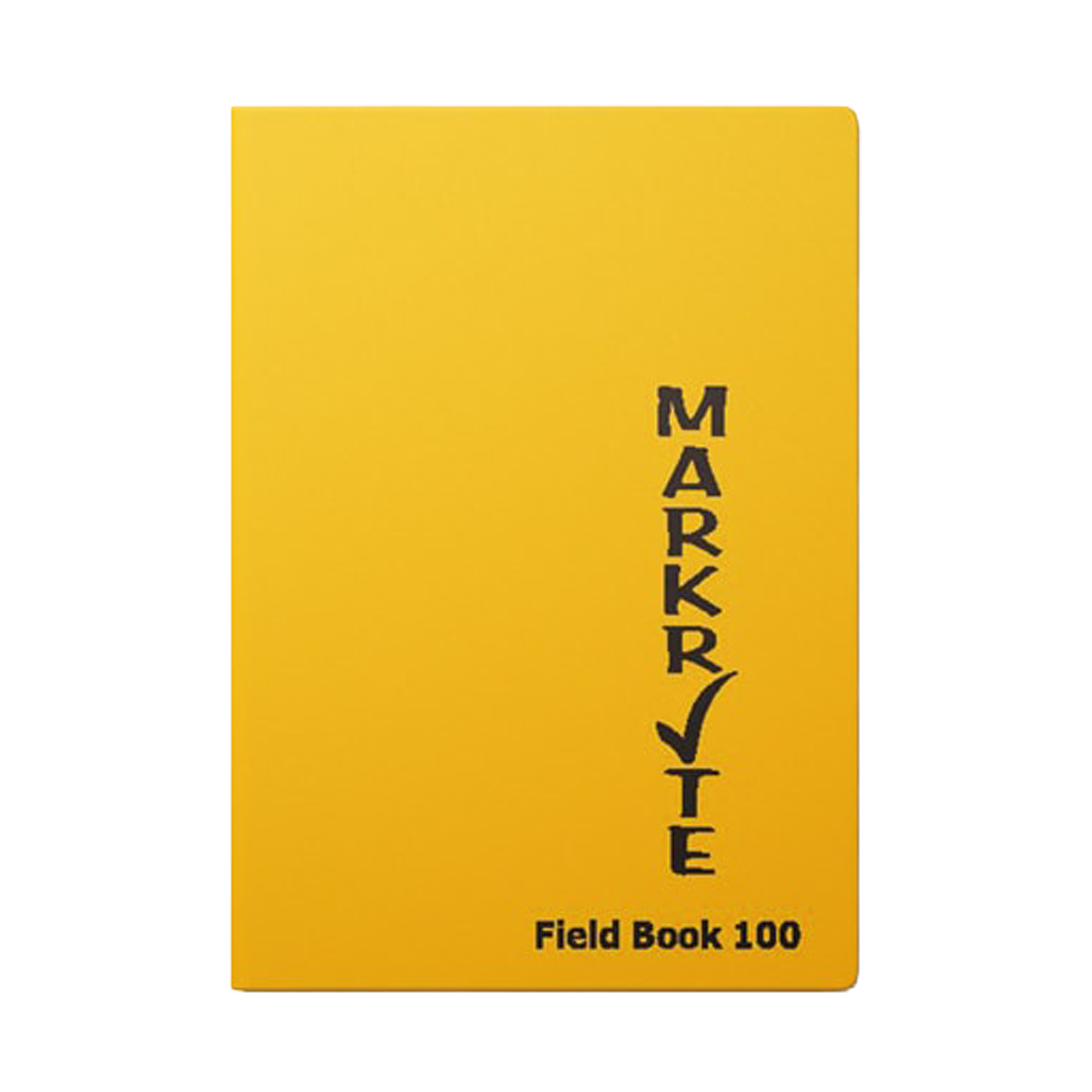 Yellow notebook with 'Markrite Field Book 100 text on a white background