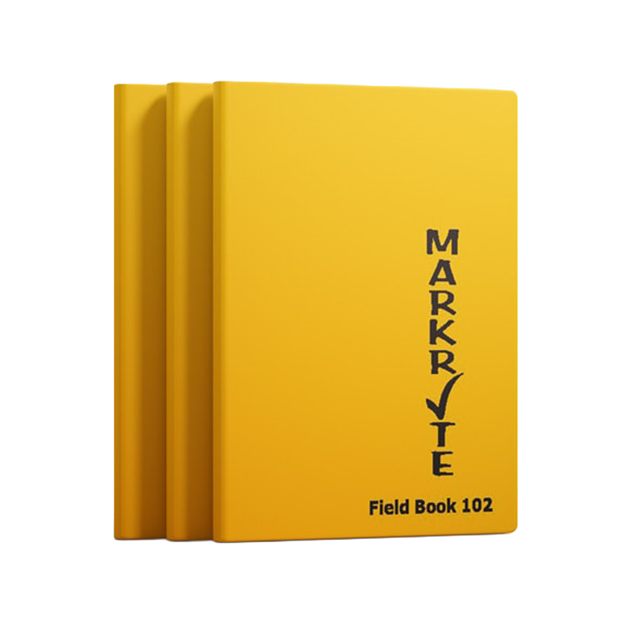 Yellow notebooks with 'Markrite' branding on a white background