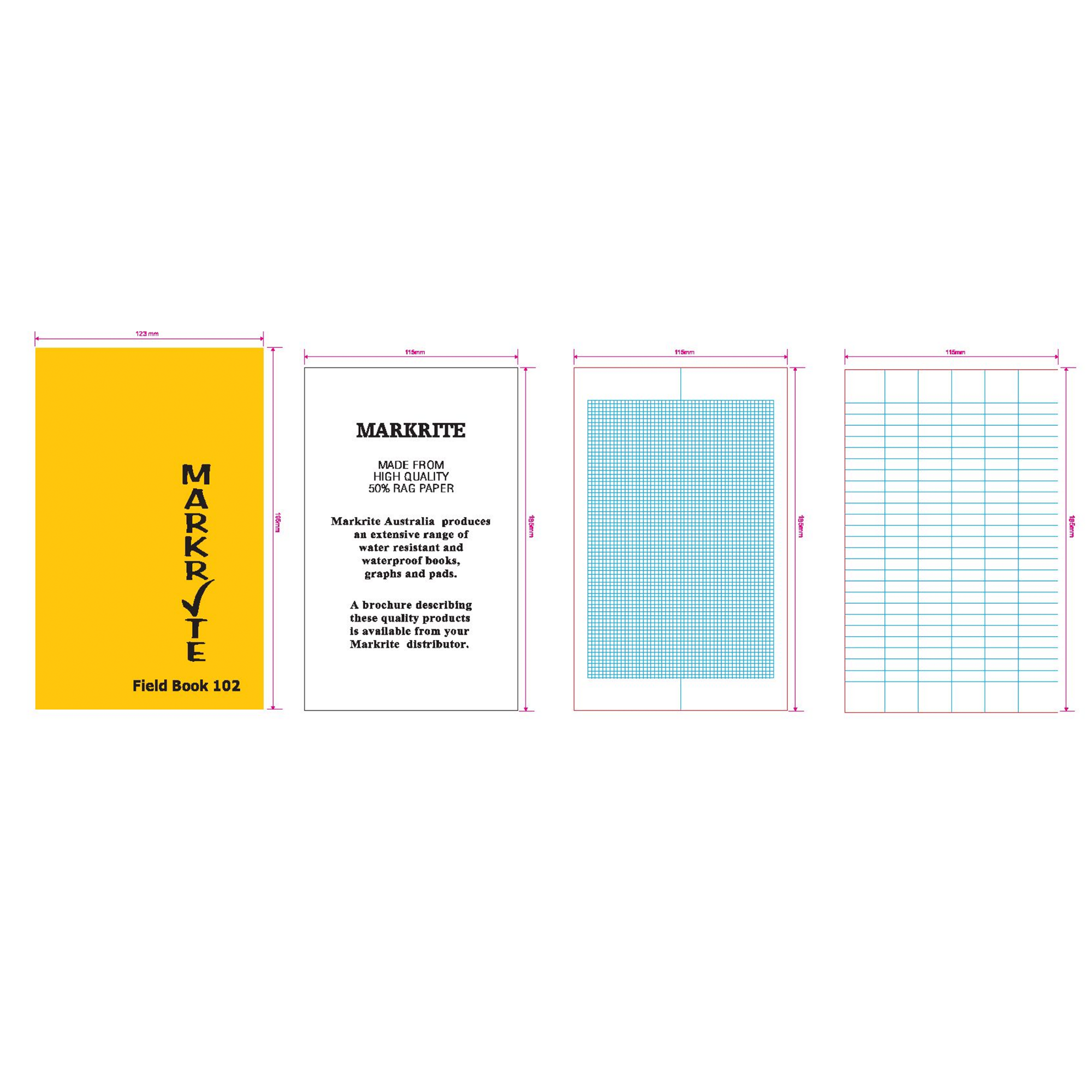 Markrite field book with different paper types on a white background