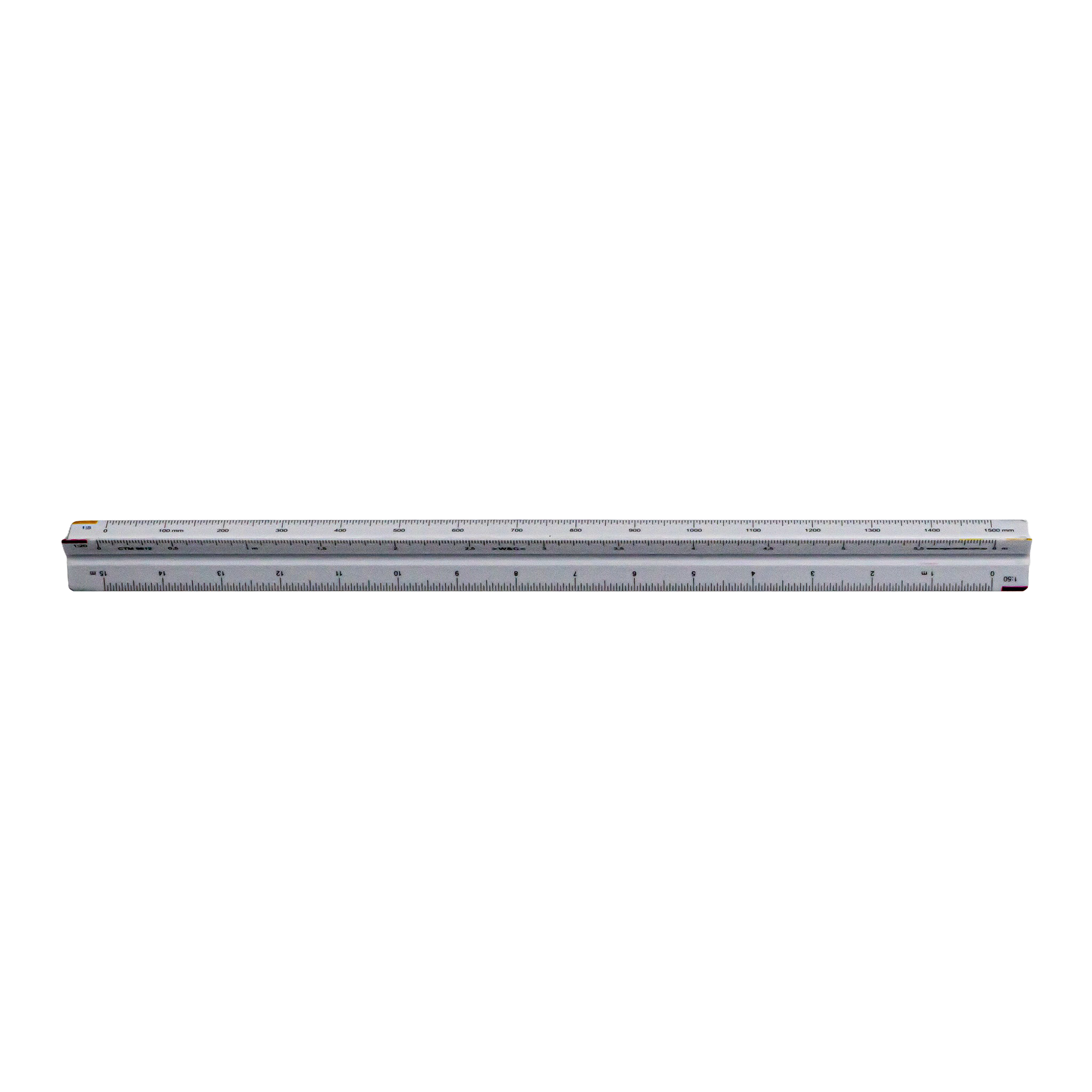 White triangular ruler with black measurement markings