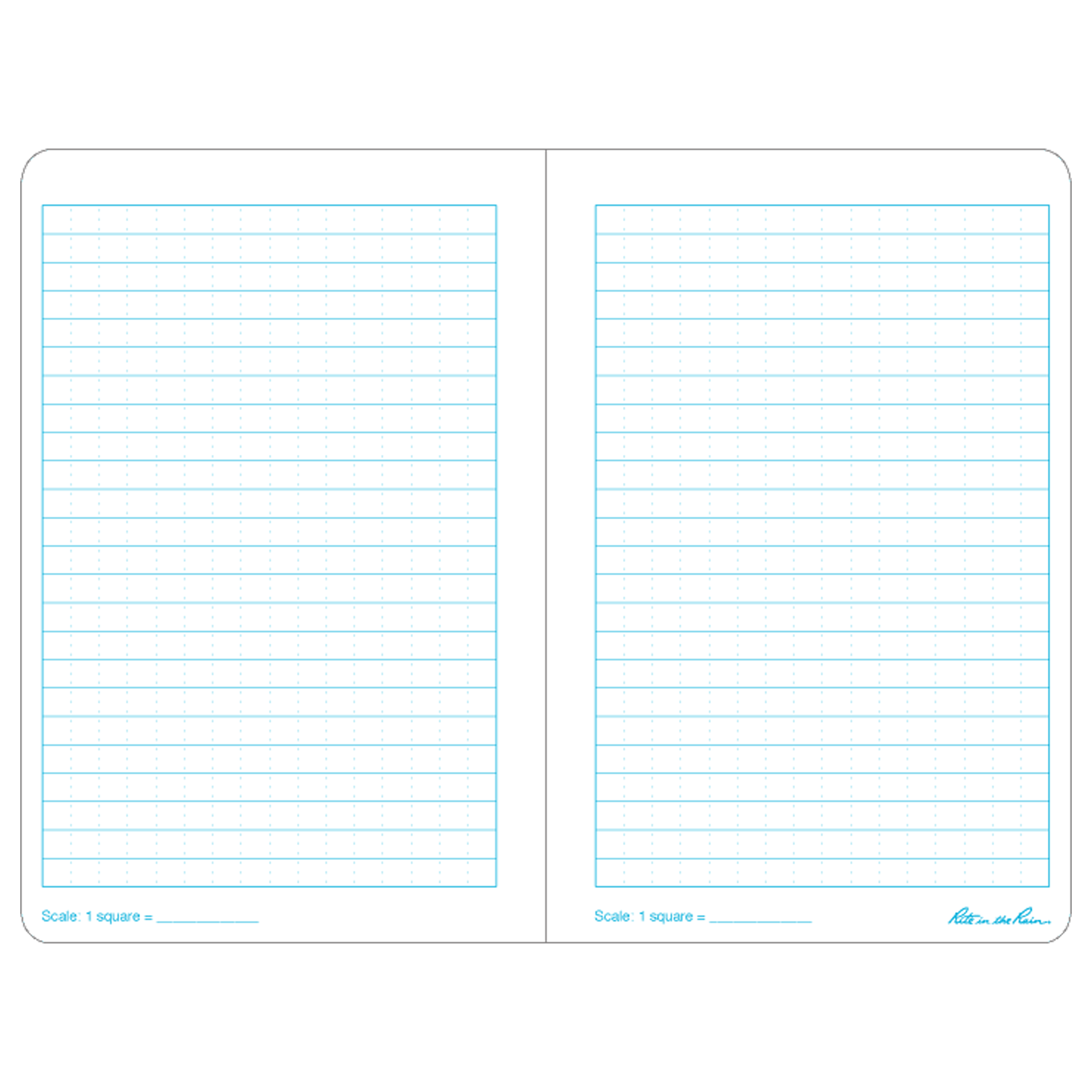 A two-page layout with grid lines on a white background.
