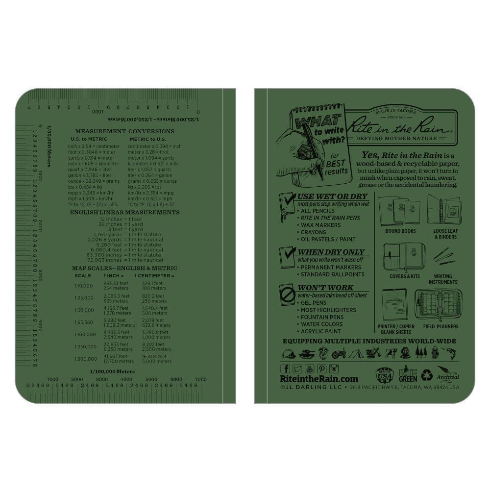 Rite in the Rain 954, All-Weather Green Universal Field-Flex Memo Book, 89mm x 127mm