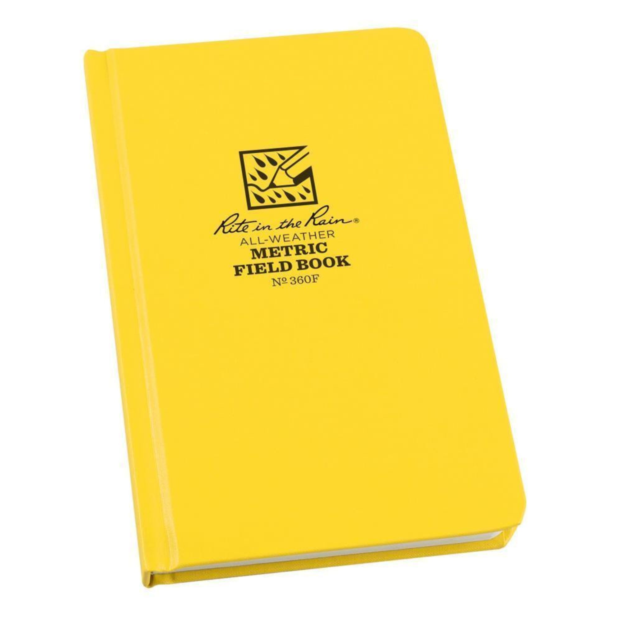 Yellow hardbound field notebook with the Rite in the Rain logo on the cover.