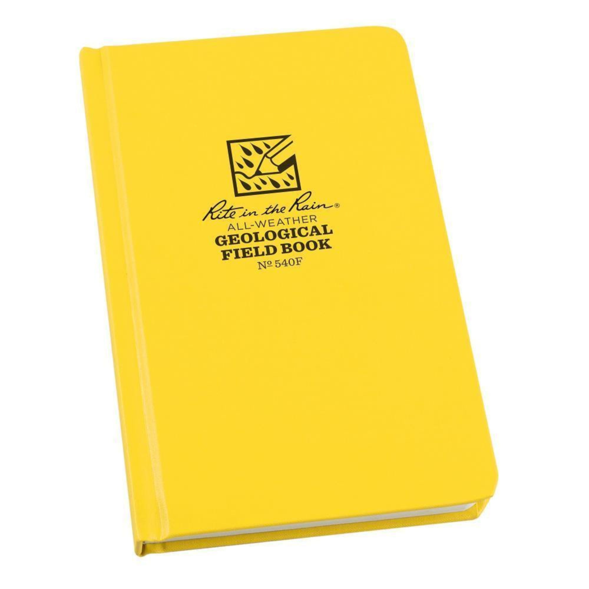 A yellow Rite in the Rain all-weather geological field book with a Fabrikoid cover.