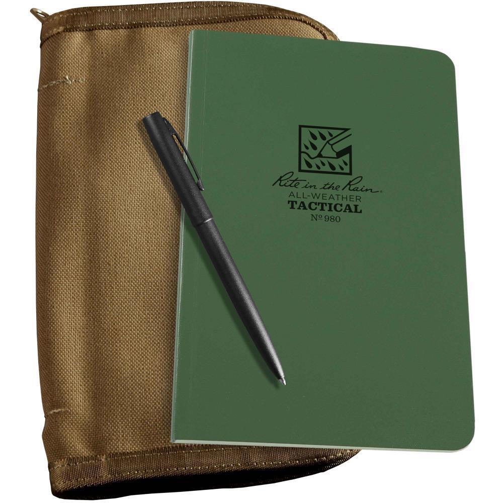 Rite in the Rain 980-KIT, All Weather Universal 117mm x 182mm Kit, Tan Cordura Fabric Cover, Black All Weather Pen - prospectors.com.au