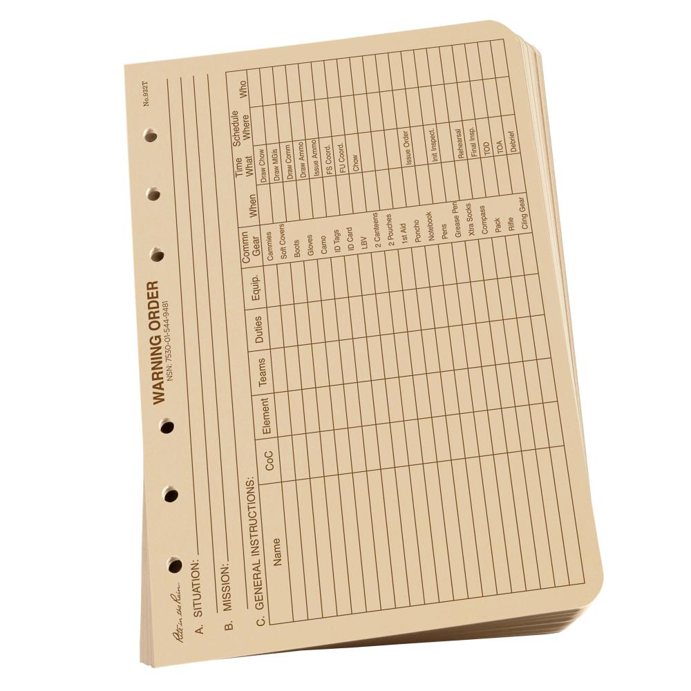 Rite in the Rain 932T All Weather Tan Warning Order Loose Leaf Sheets 117mm x 177mm - ON SALE! ON SALE!