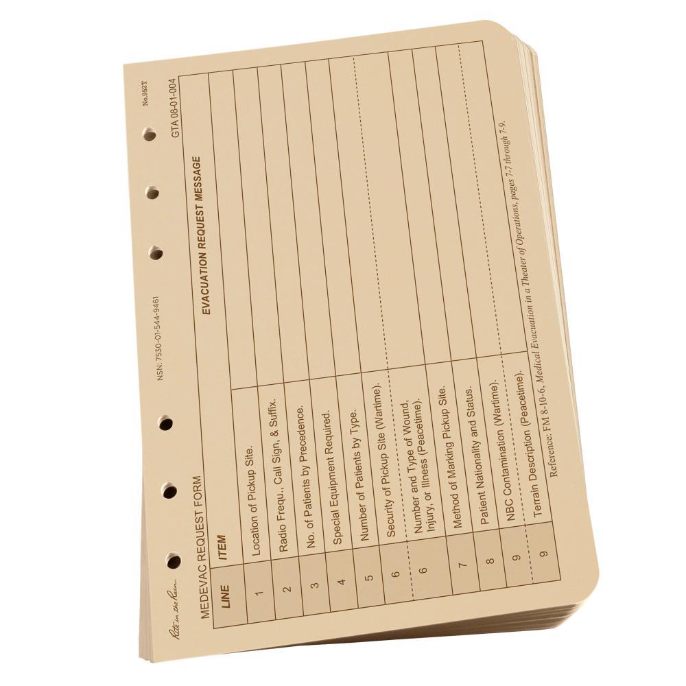 Rite in the Rain 952T, All Weather 9 Line Medevac Tan Loose Leaf Sheets, 117mm x 177mm - prospectors.com.au