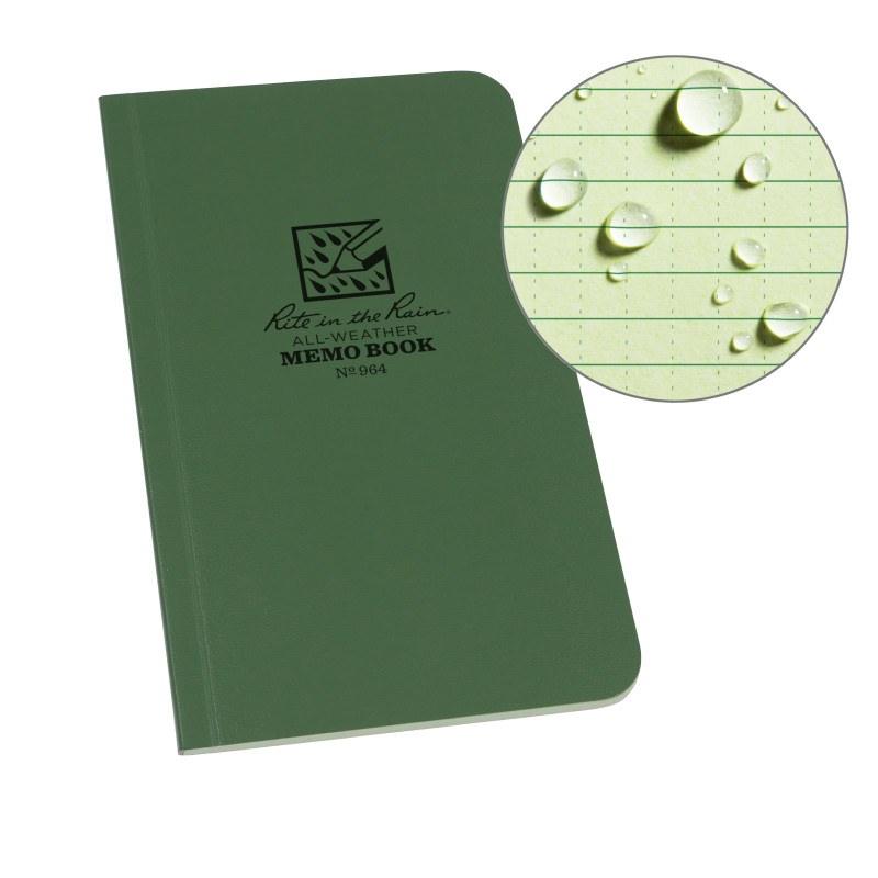 Rite in the Rain 964, All Weather Green Universal Field-Flex Memo Book, 89mm x 52mm - prospectors.com.au