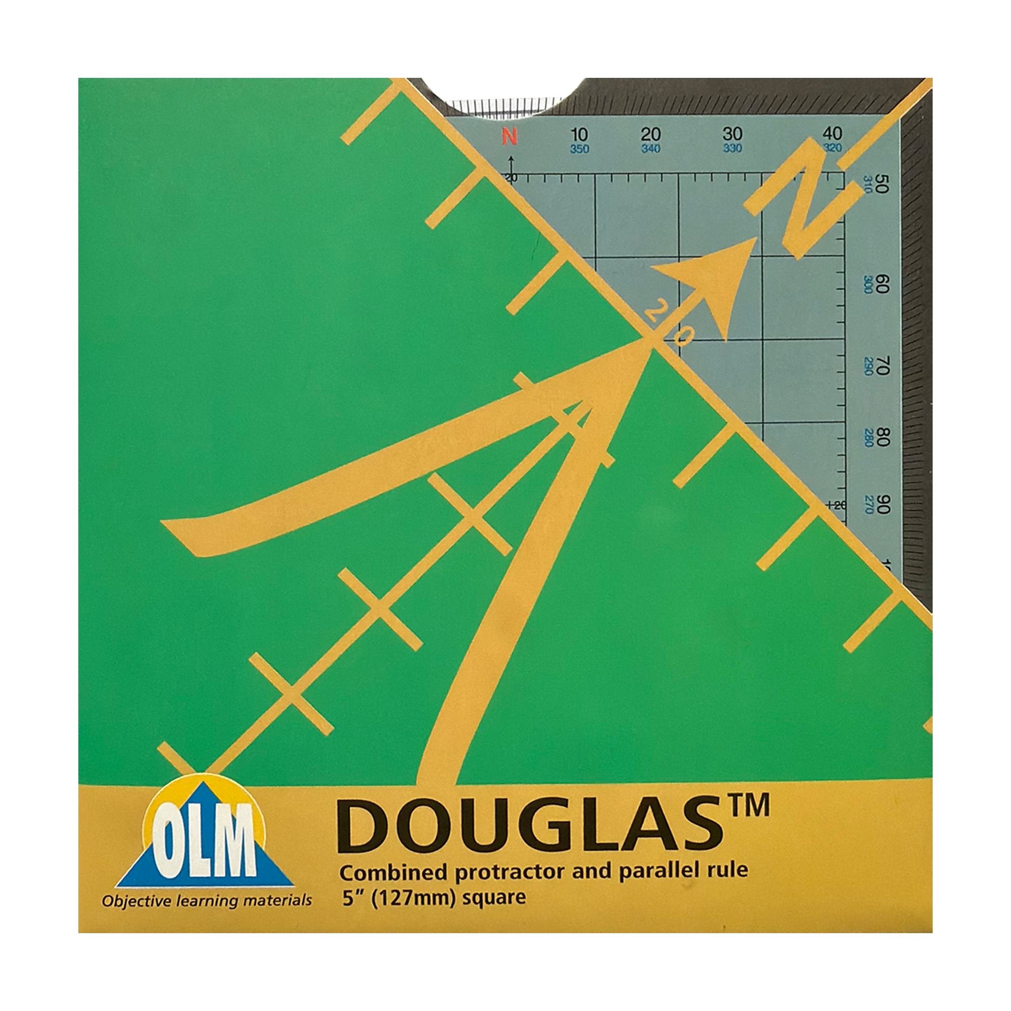Combined protractor and parallel rule 5-inch square with DOUGLAS branding.