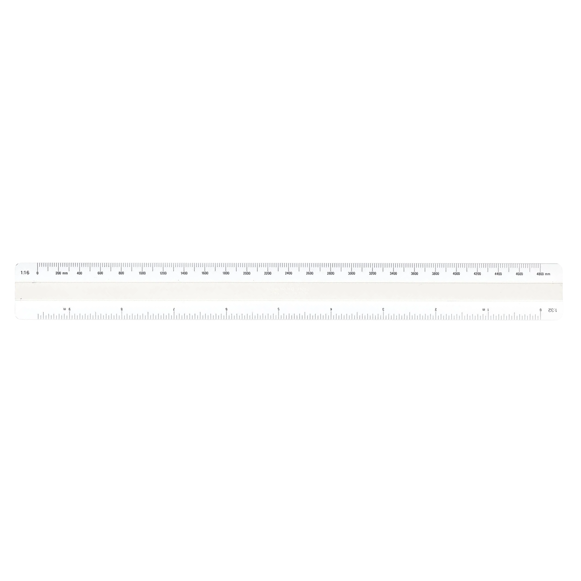 A plastic ruler with black printed measurement markings, shown horizontally on a white background.