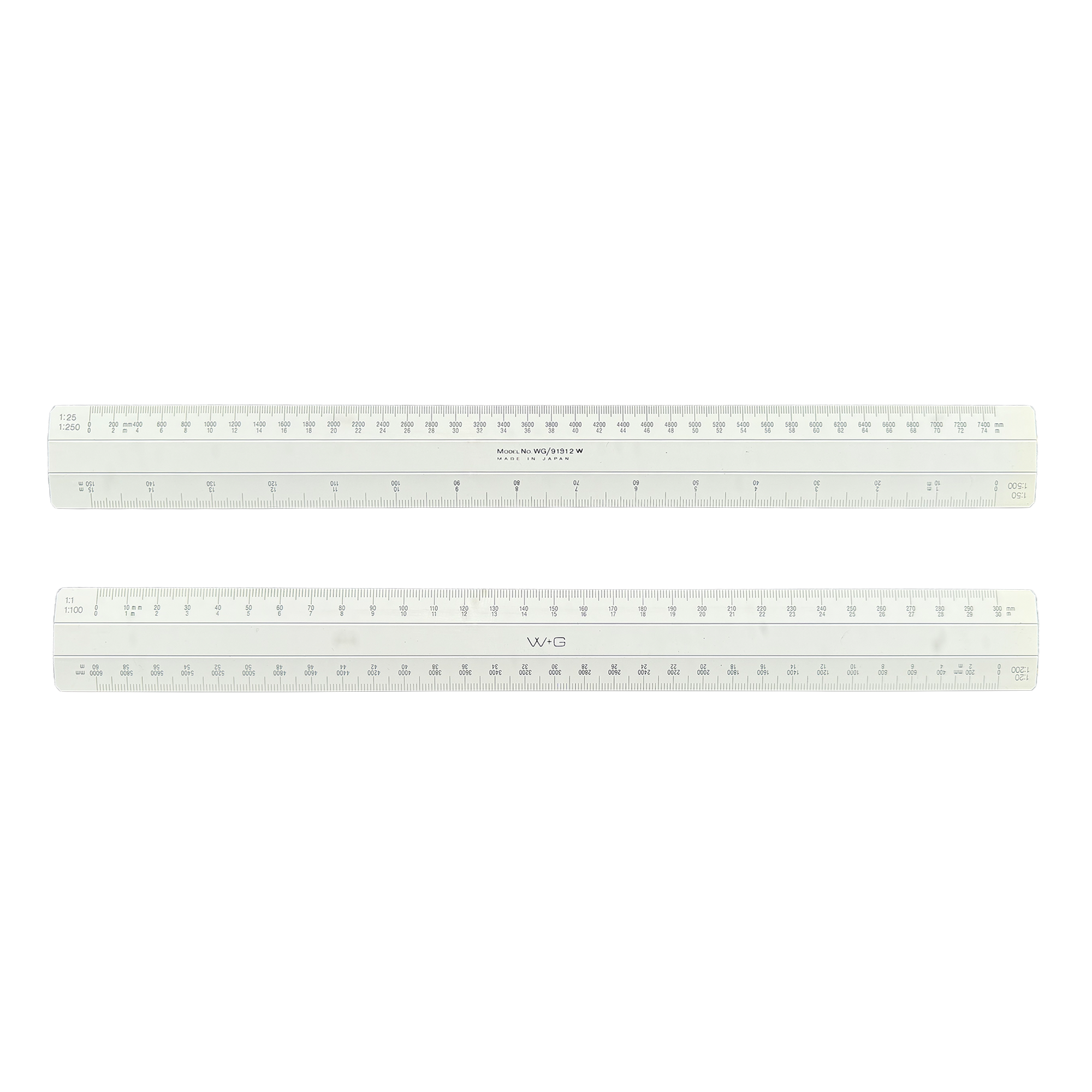 Two white plastic rulers with black printed measurement markings.