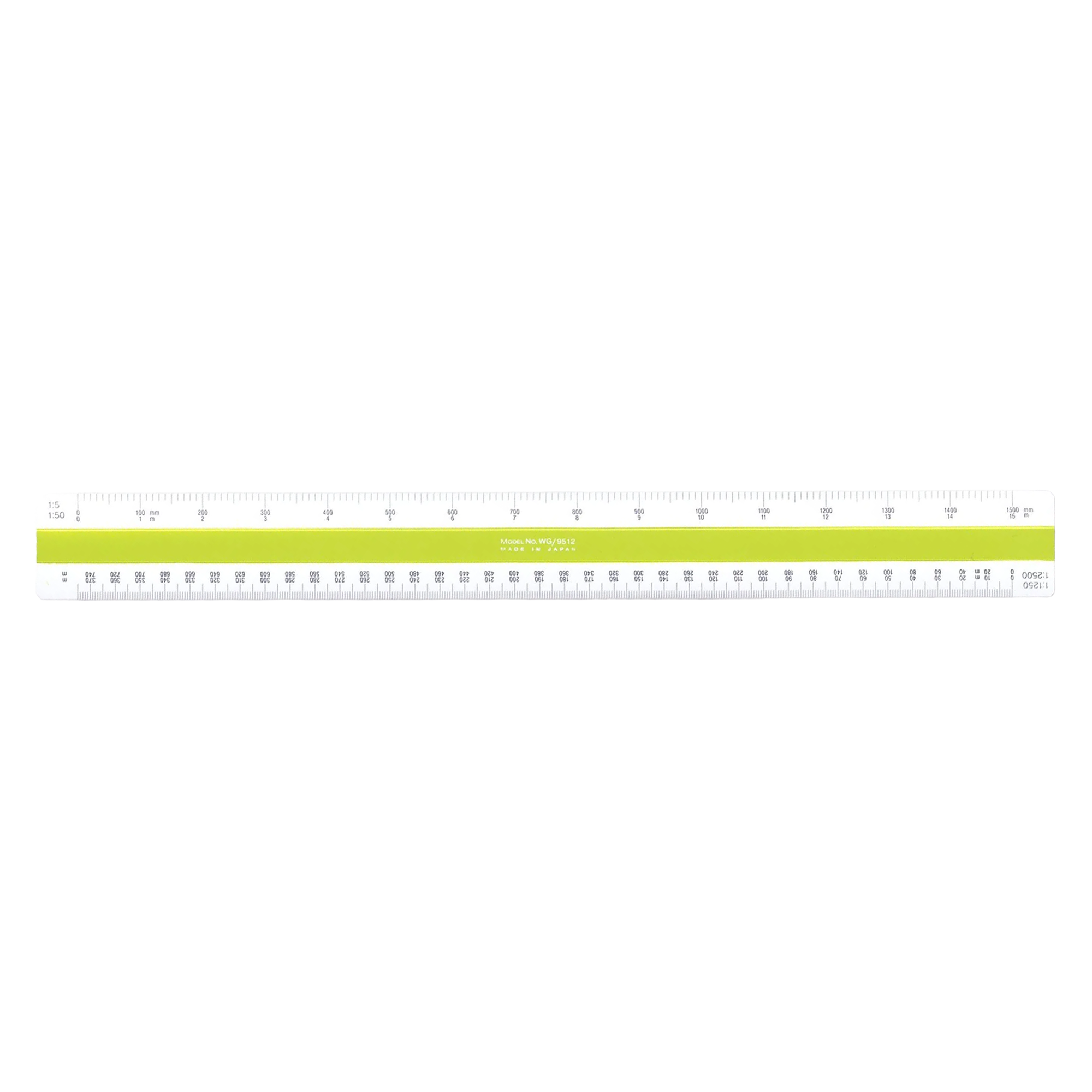 A plastic ruler featuring measurement markings on a plain white background.