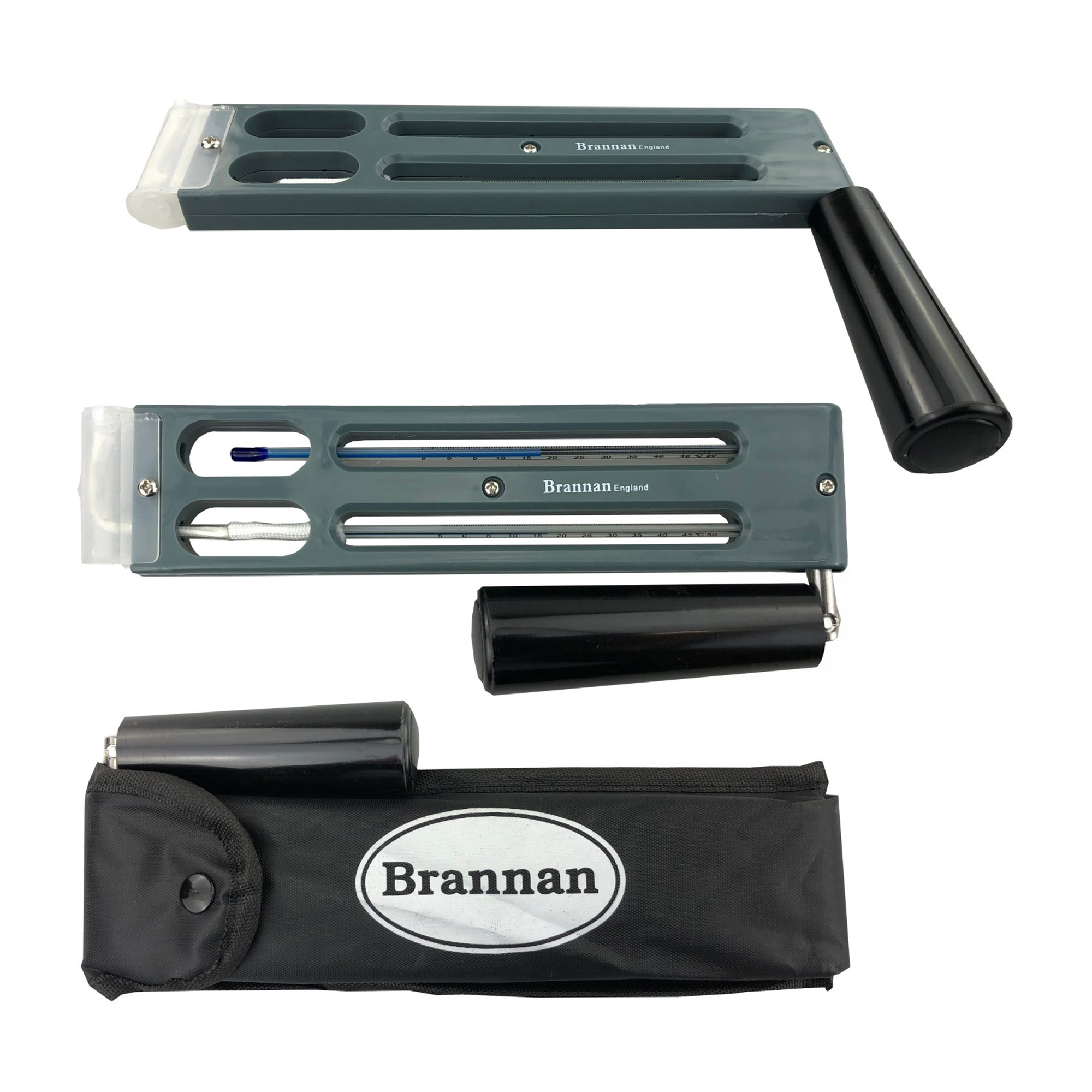 Brannan Sling Psychrometer (Whirling Hygrometer) folded handle and in pouch