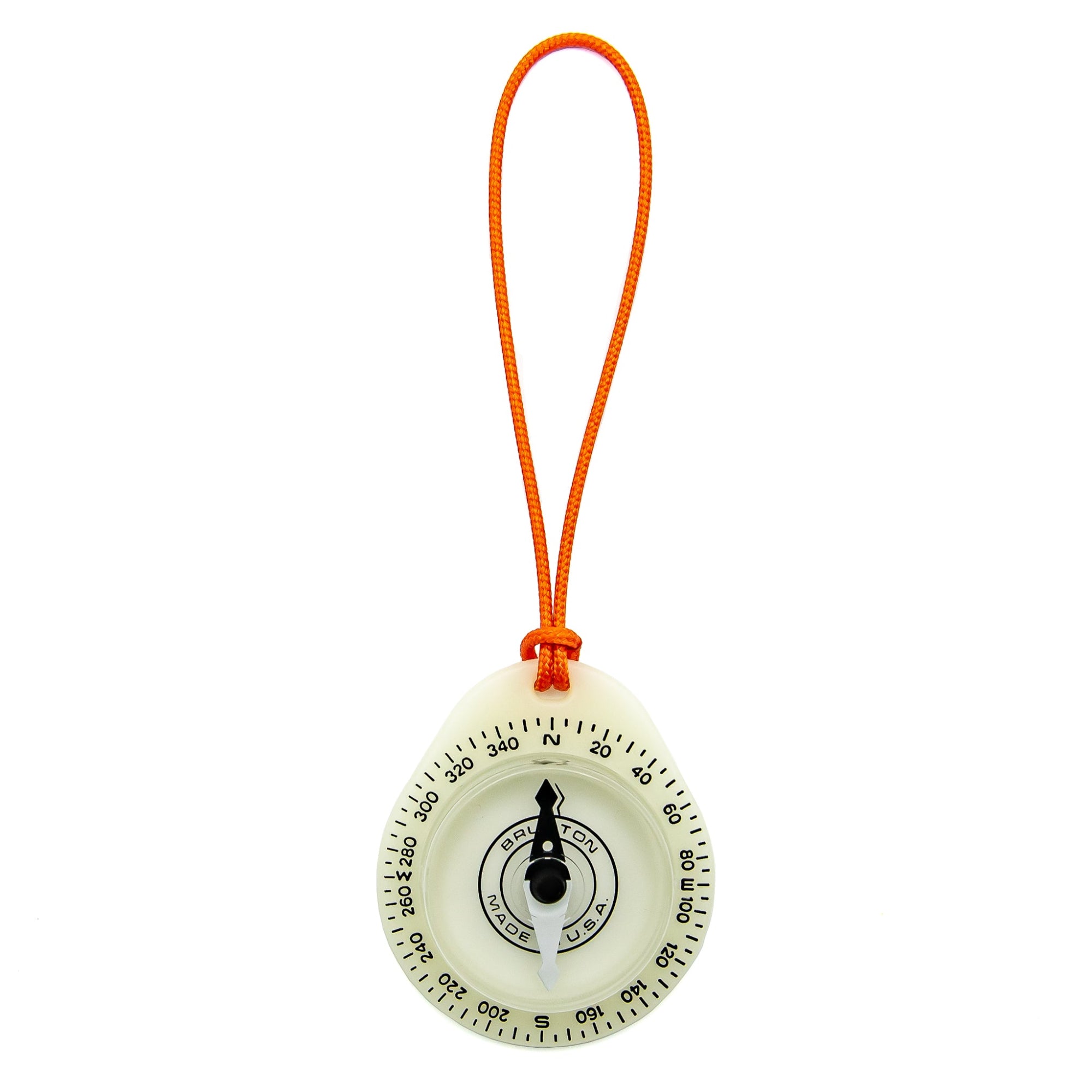 Compass with orange lanyard on a white background
