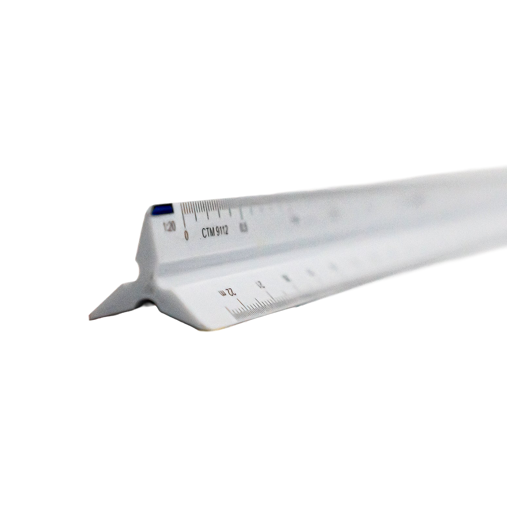 White triangular ruler with black measurement markings