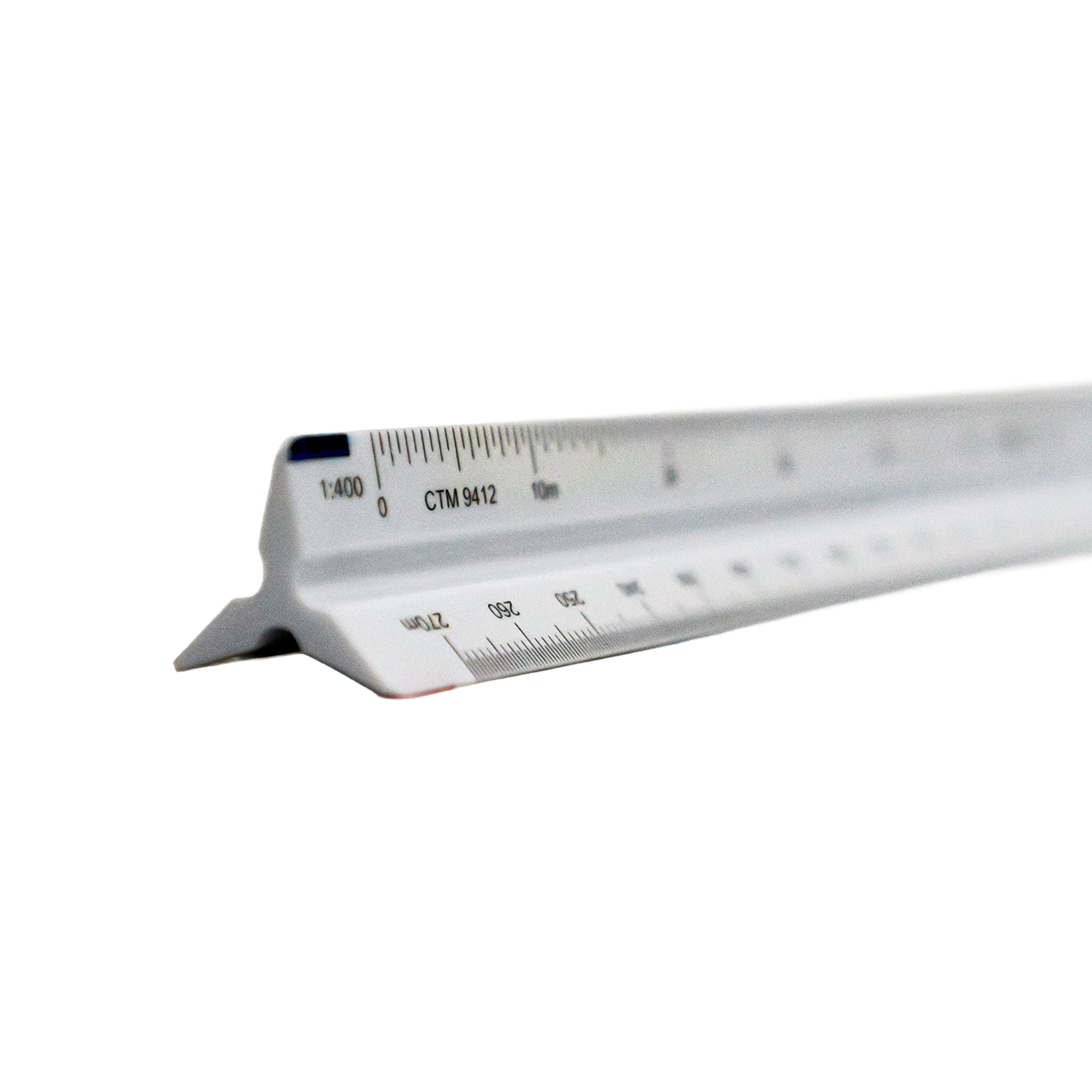 A white plastic ruler with printed black measurement markings
