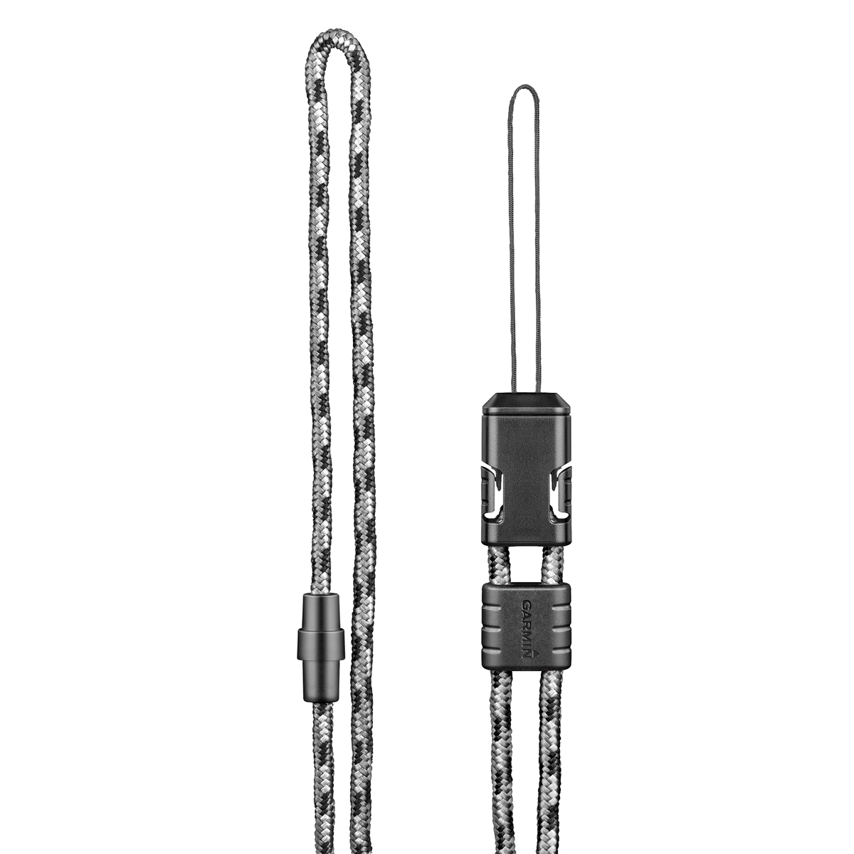 Black and grey braided lanyard with plastic connectors