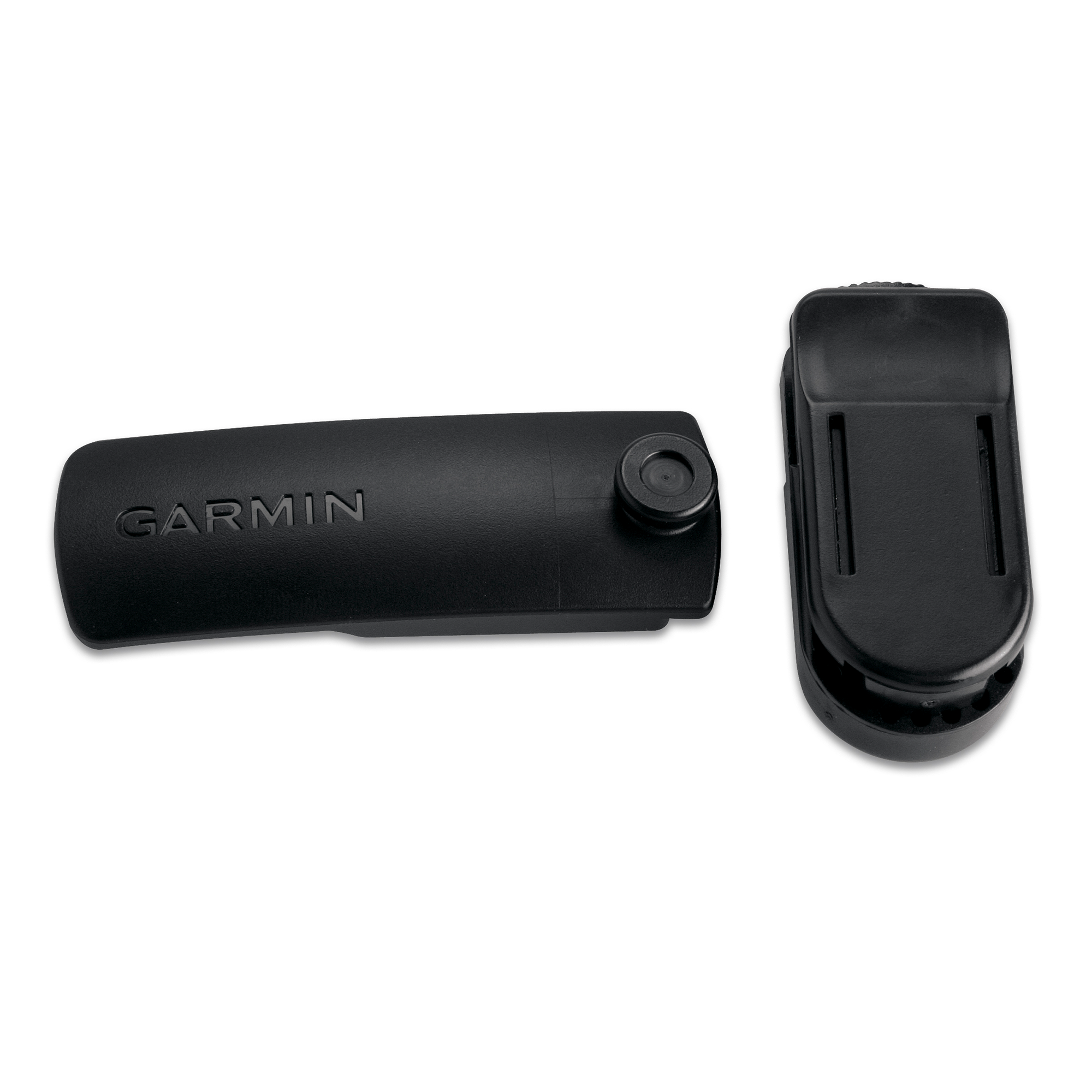 Black Garmin Swivel Belt Clip on a white background