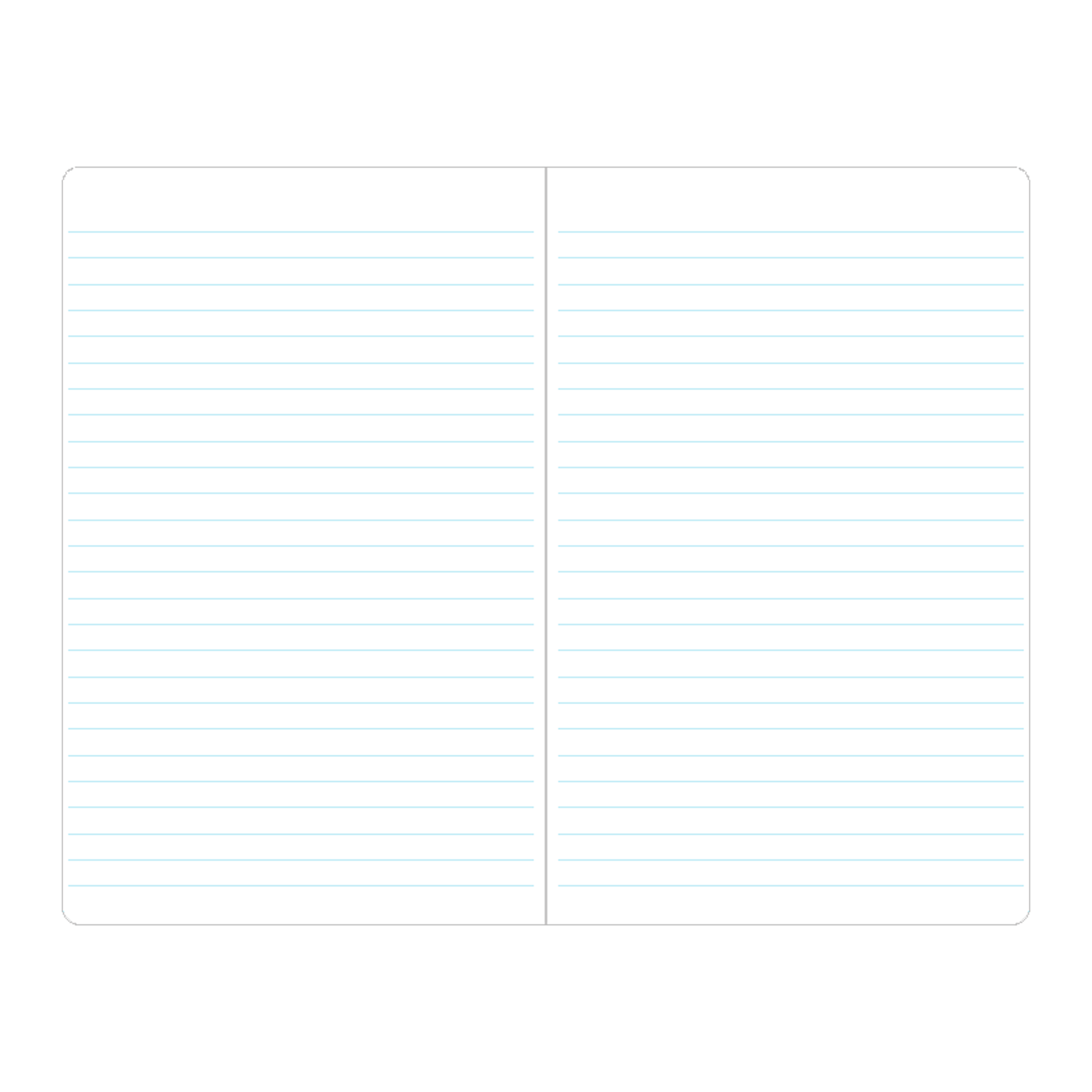A blank double-sided lined notebook page with light blue horizontal ruling on a white background.