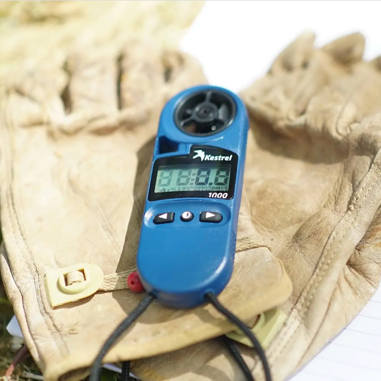 Kestrel 1000 Pocket Wind Meter on Gloves