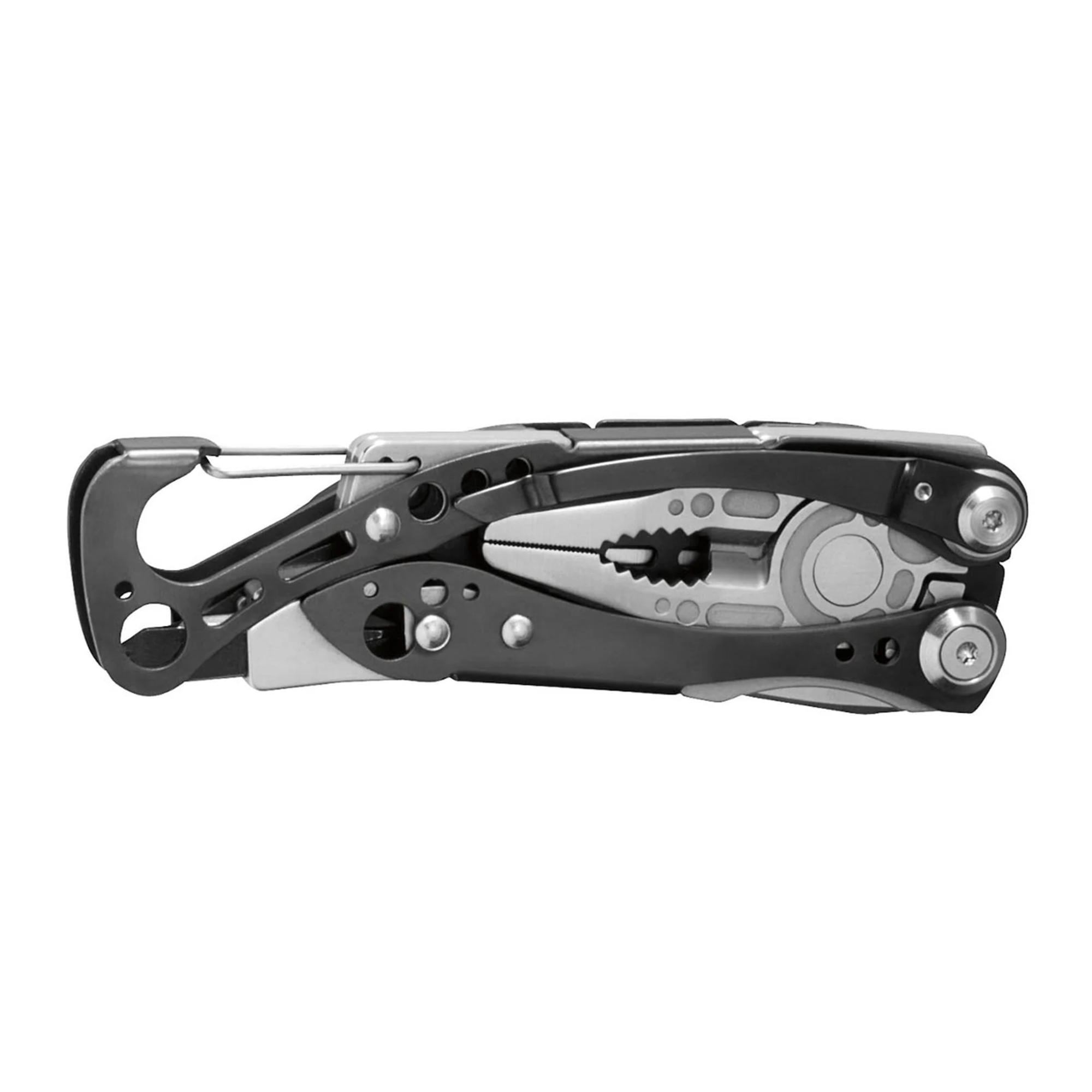 Leatherman Multitool with various tools on a white background