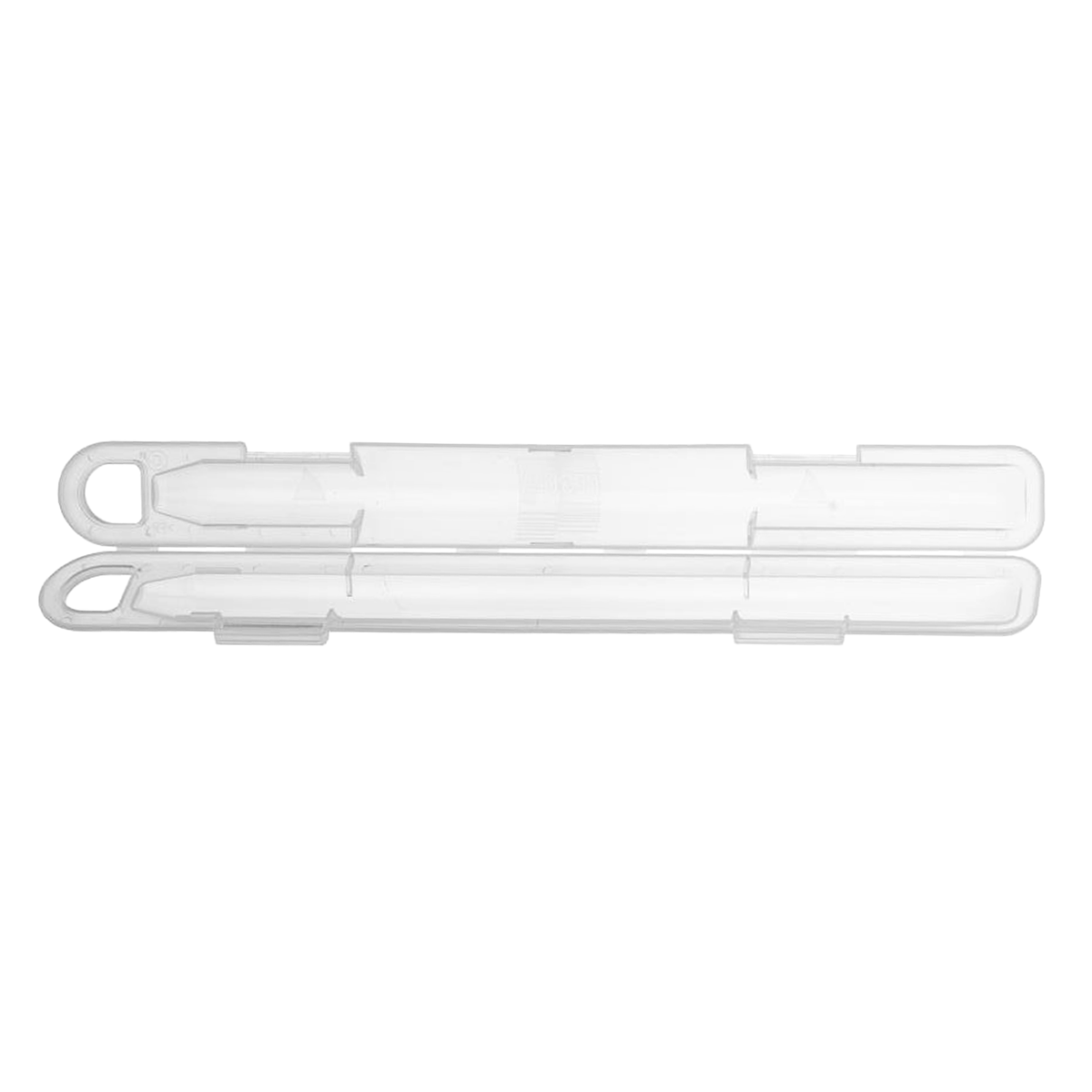A clear plastic protective shown horizontally on a white background.