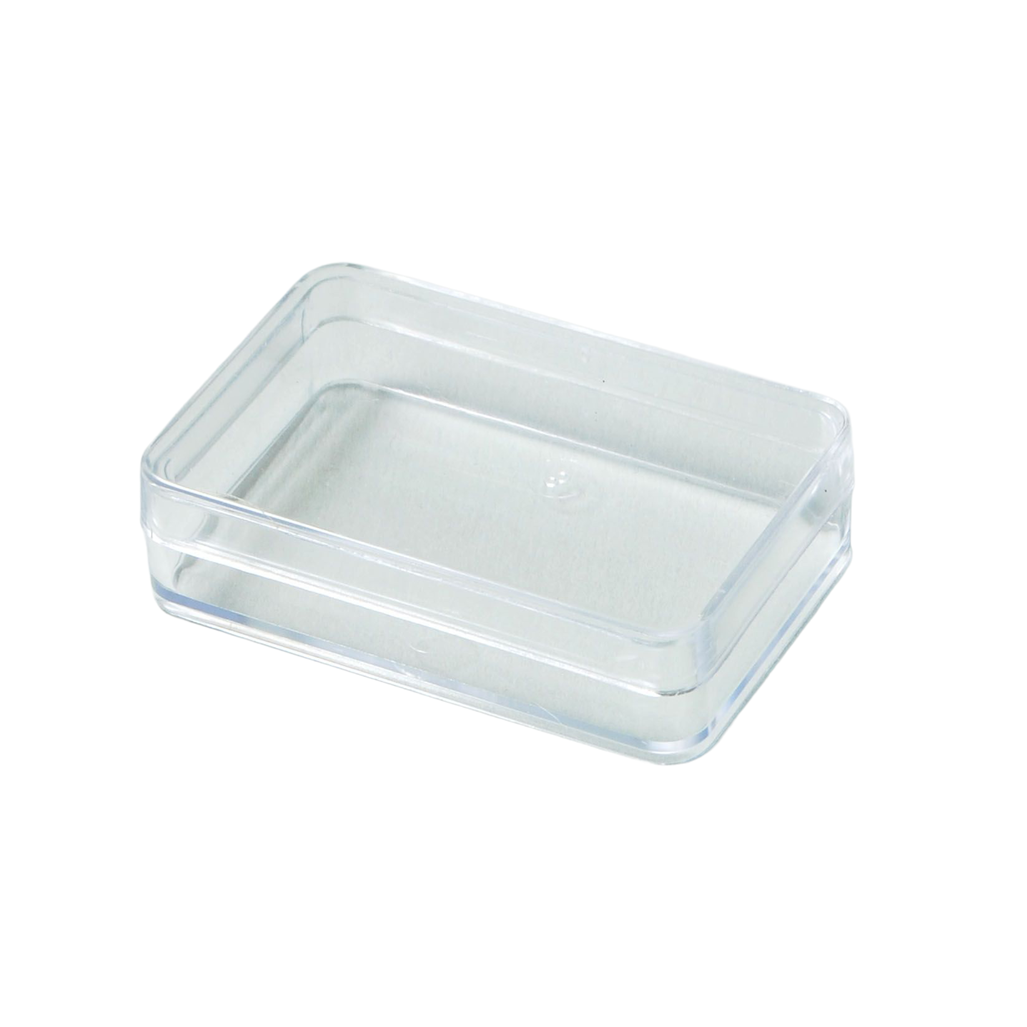 Clear plastic rectangular box on a white background