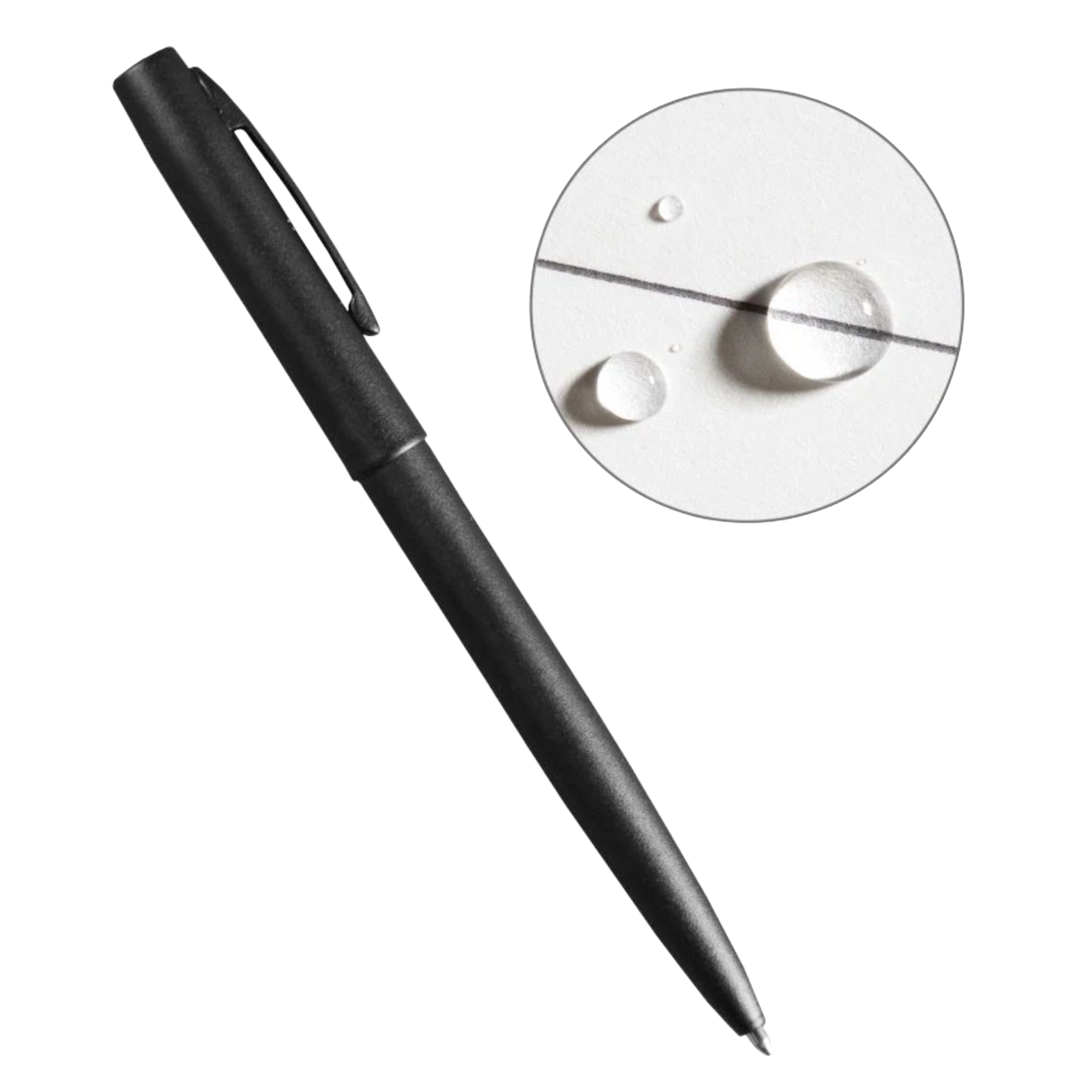 Black pen on a white background